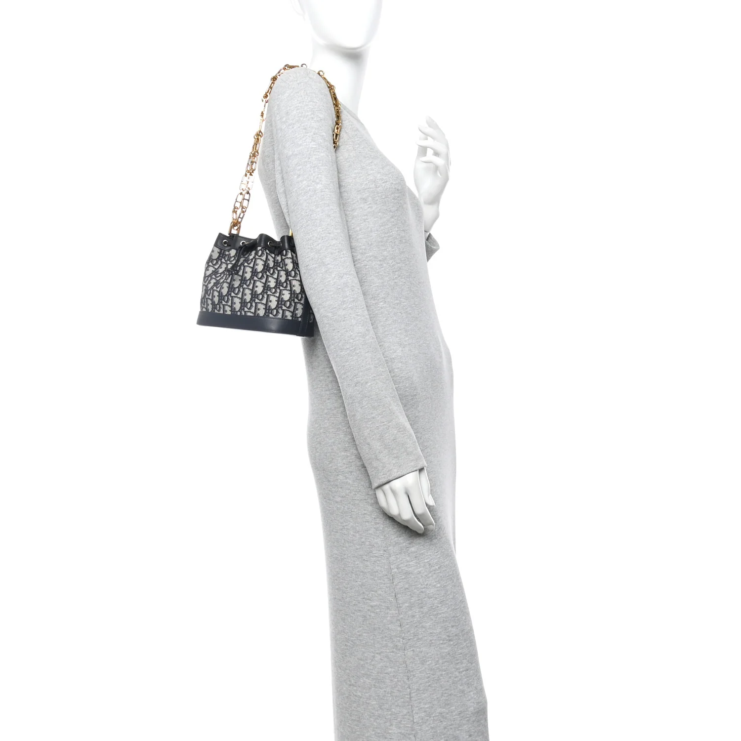 Oblique Drawstring Chain Bucket Bag Blue - Image 2