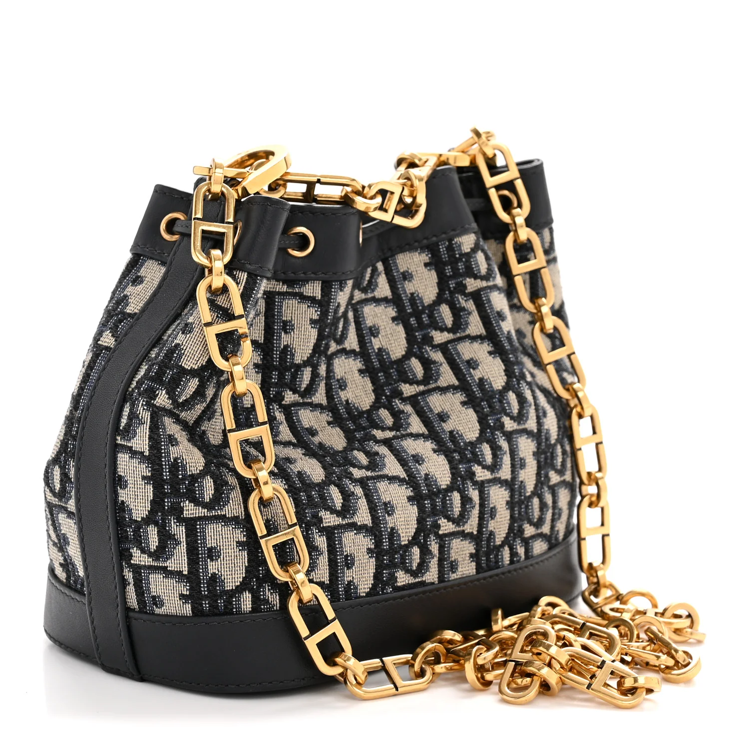 Oblique Drawstring Chain Bucket Bag Blue - Image 3
