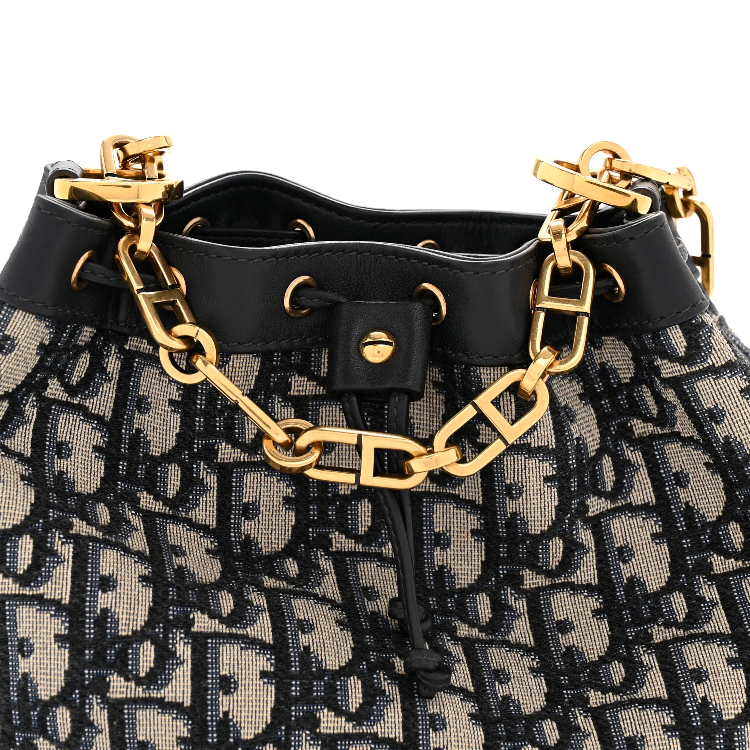Oblique Drawstring Chain Bucket Bag Blue - Image 8