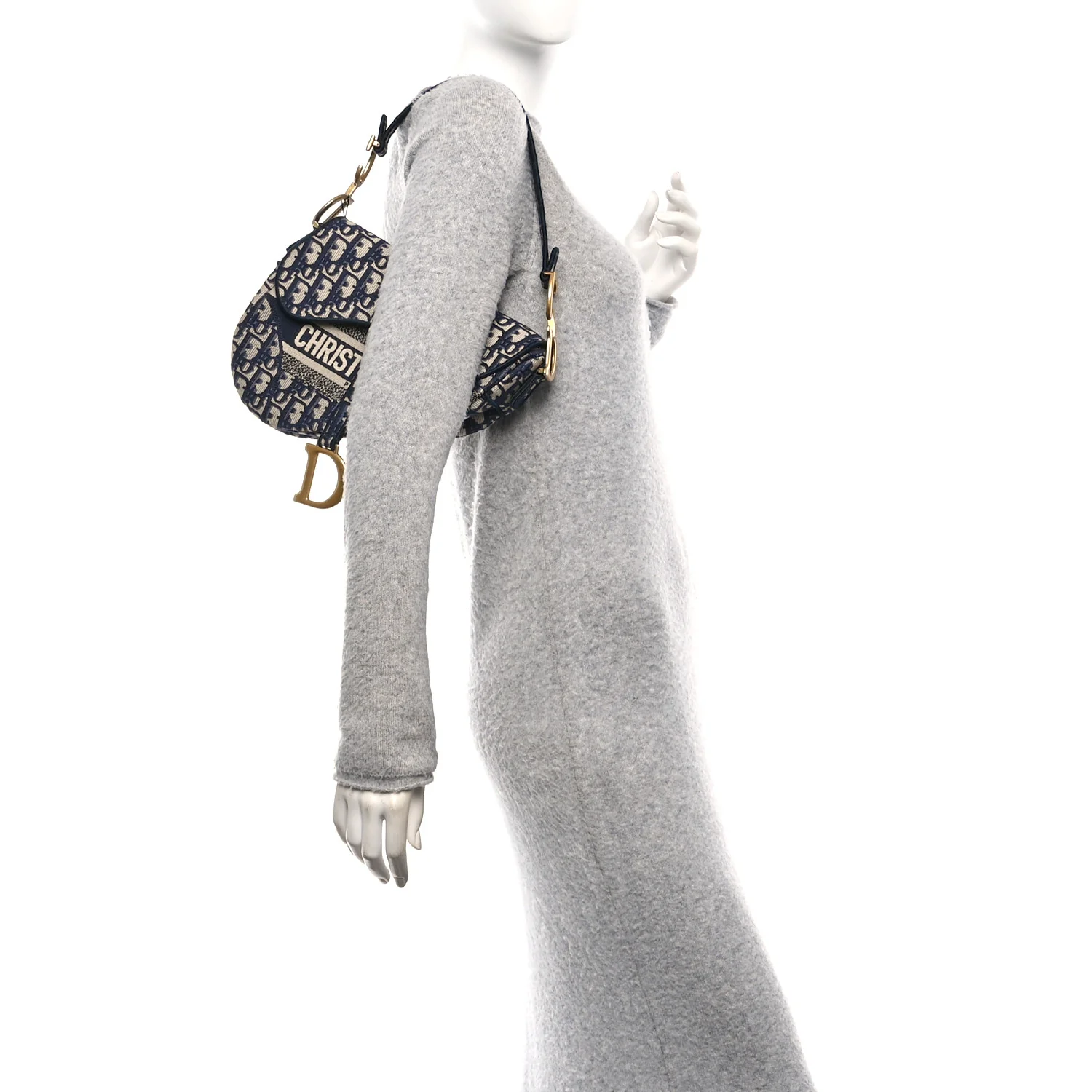 Oblique Embroidered Saddle Bag Blue - Image 2