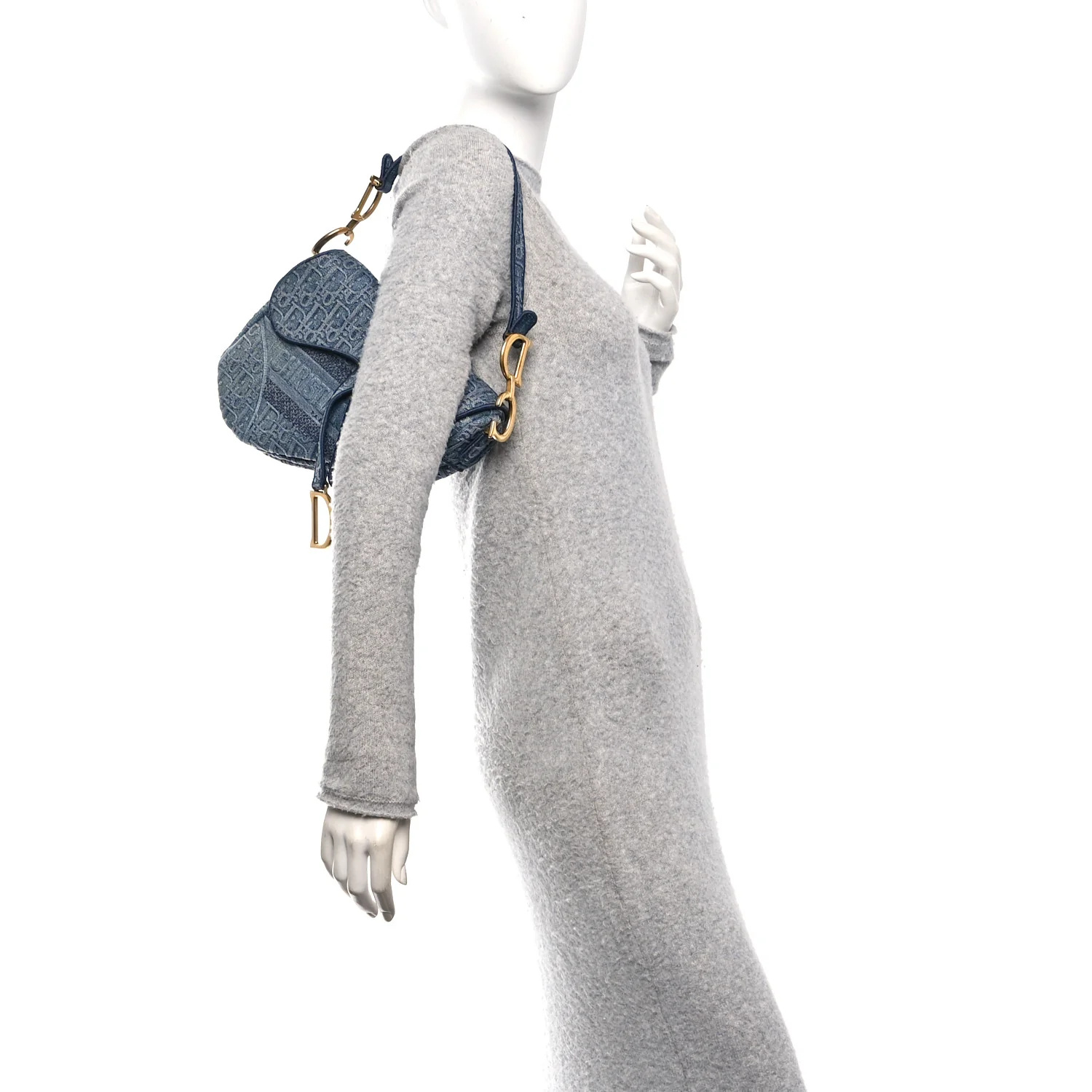 Oblique Embroidered Saddle Bag Denim Blue - Image 2