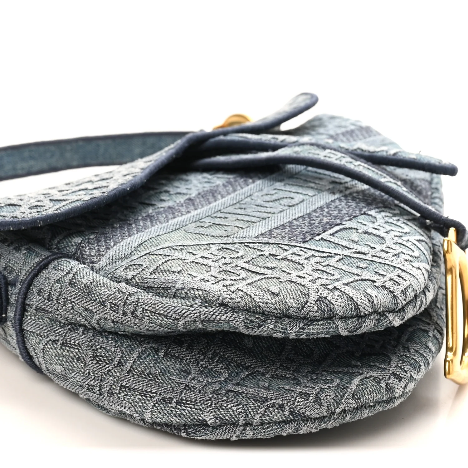 Oblique Embroidered Saddle Bag Denim Blue - Image 9
