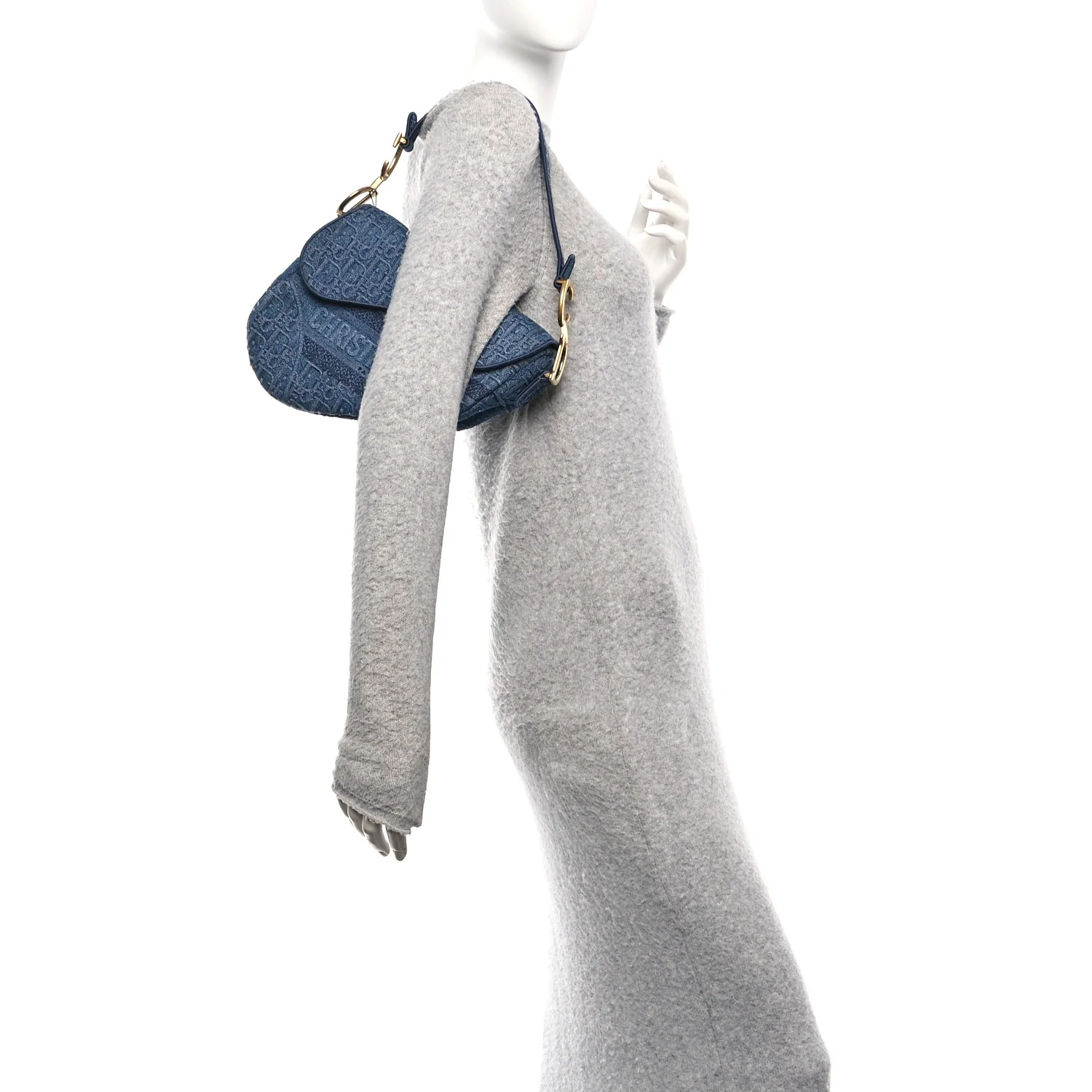 Oblique Embroidered Saddle Bag Denim Blue - Image 2