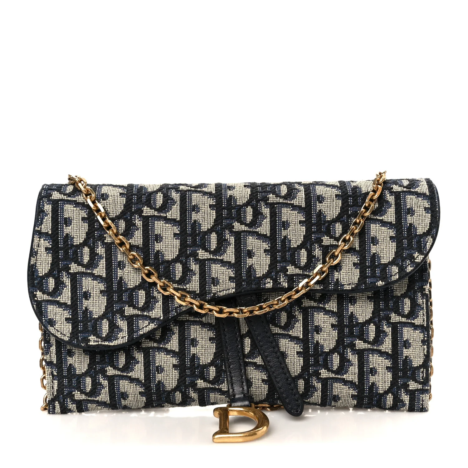 Oblique Saddle Chain Long Wallet Blue