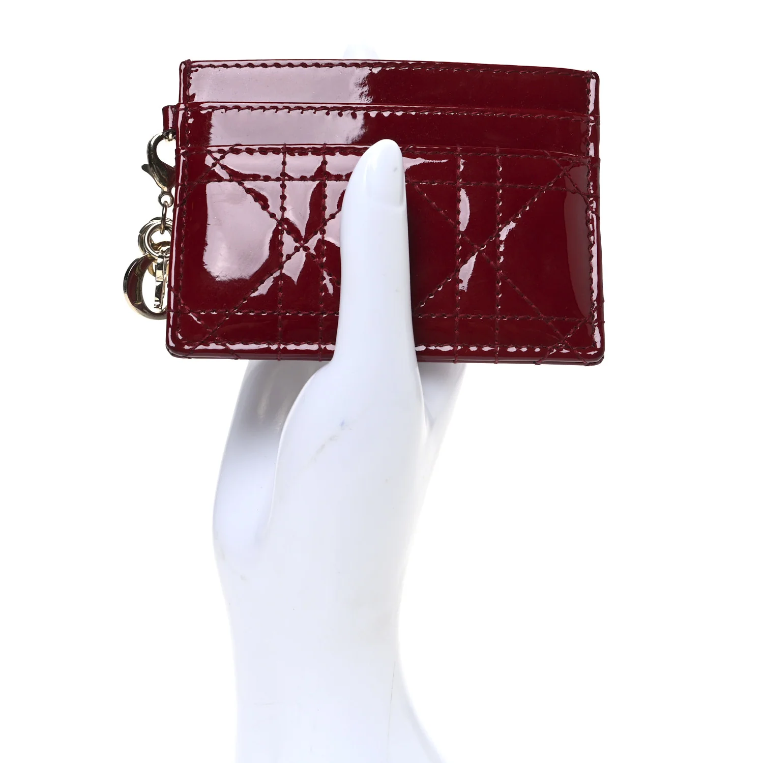 Patent Cannage Lady Dior Card Holder Red - Image 2