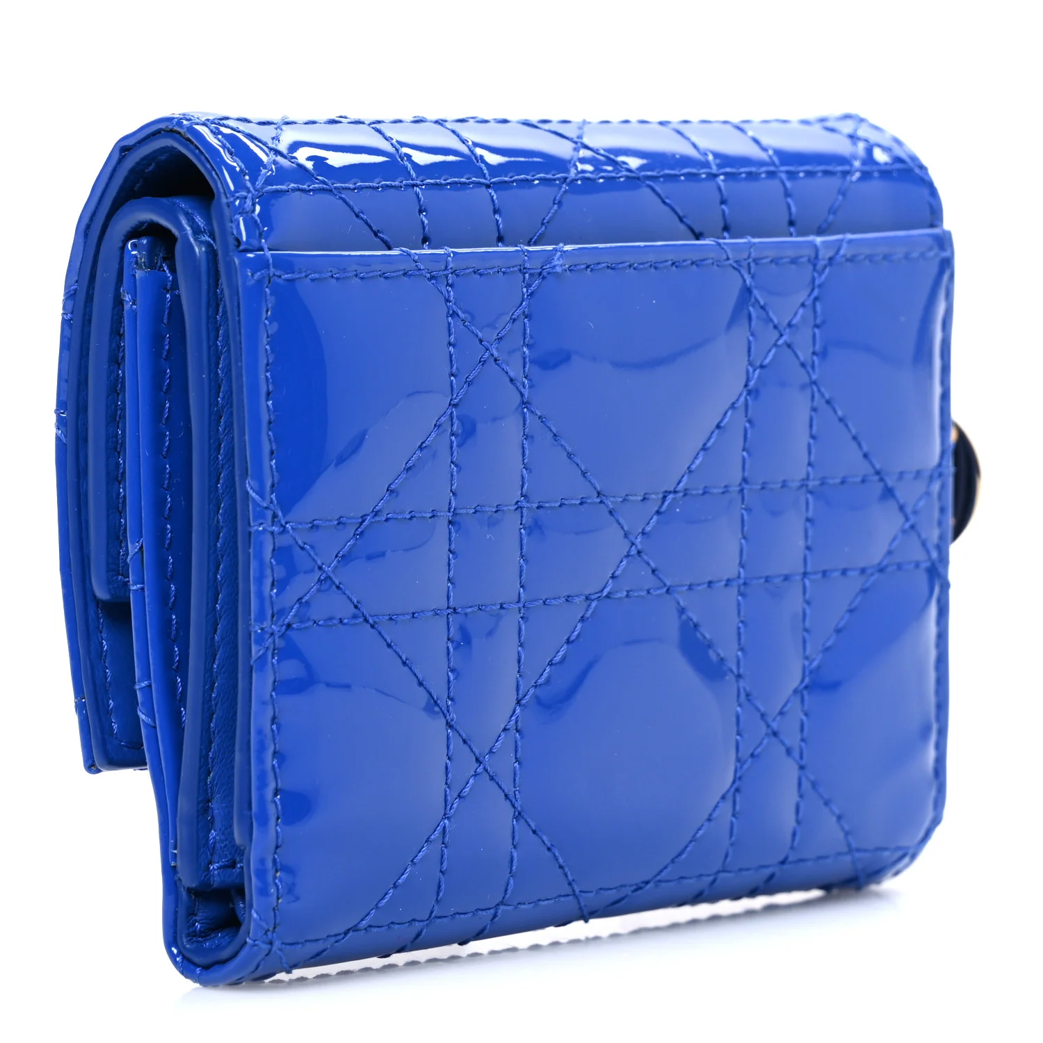 Patent Cannage Lady Dior Lotus Wallet Blue - Image 3