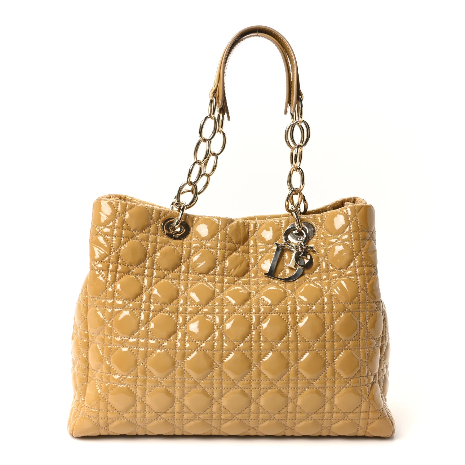 Patent Cannage Large Dior Soft Shopping Tote Beige