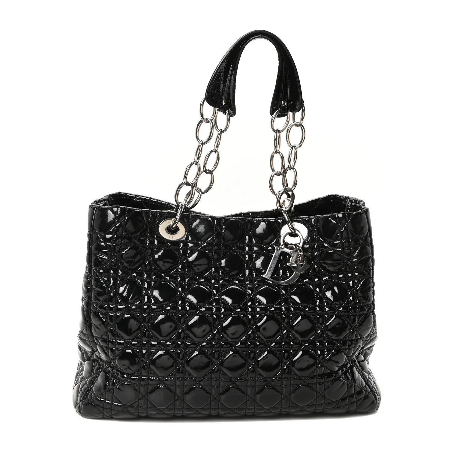 Patent Cannage Large Dior Soft Shopping Tote Black