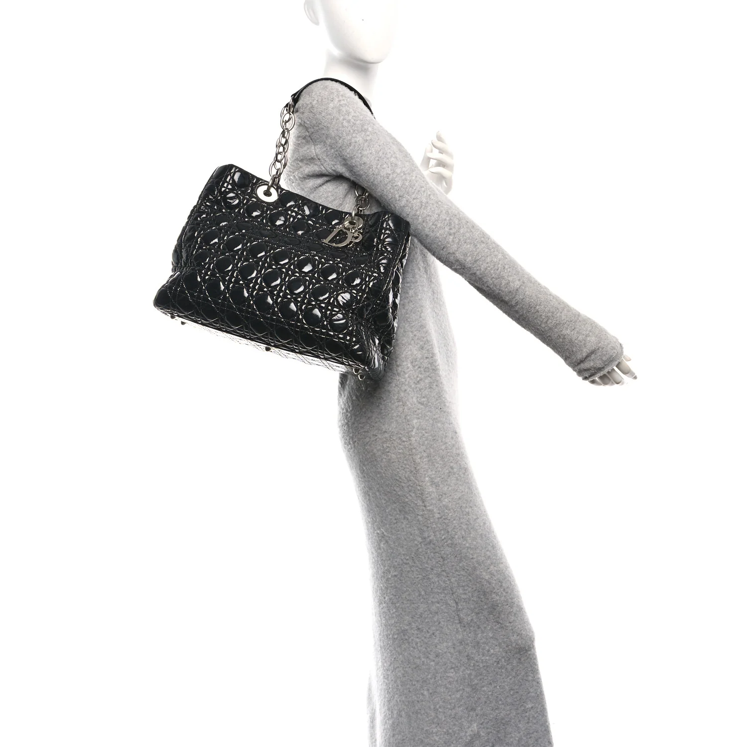 Patent Cannage Large Dior Soft Shopping Tote Black - Image 2