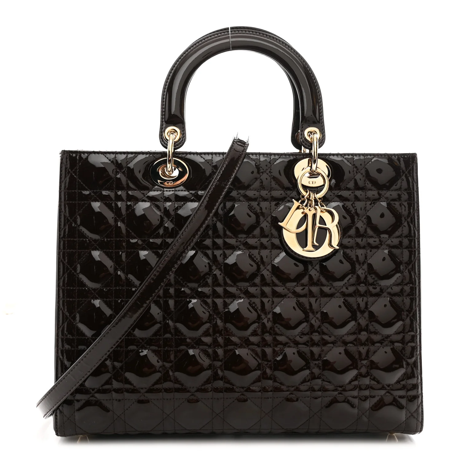 Patent Cannage Large Lady Dior Dark Brown