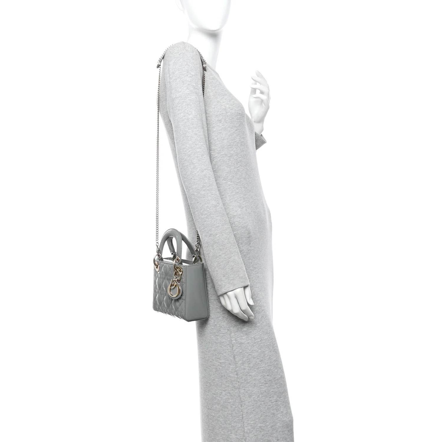 Patent Cannage Mini Lady Dior Grey Stone - Image 2