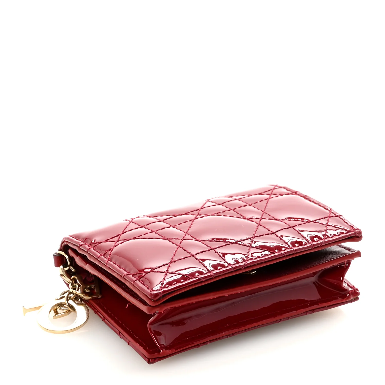 Patent Cannage Mini Lady Dior Wallet Cherry Red - Image 4