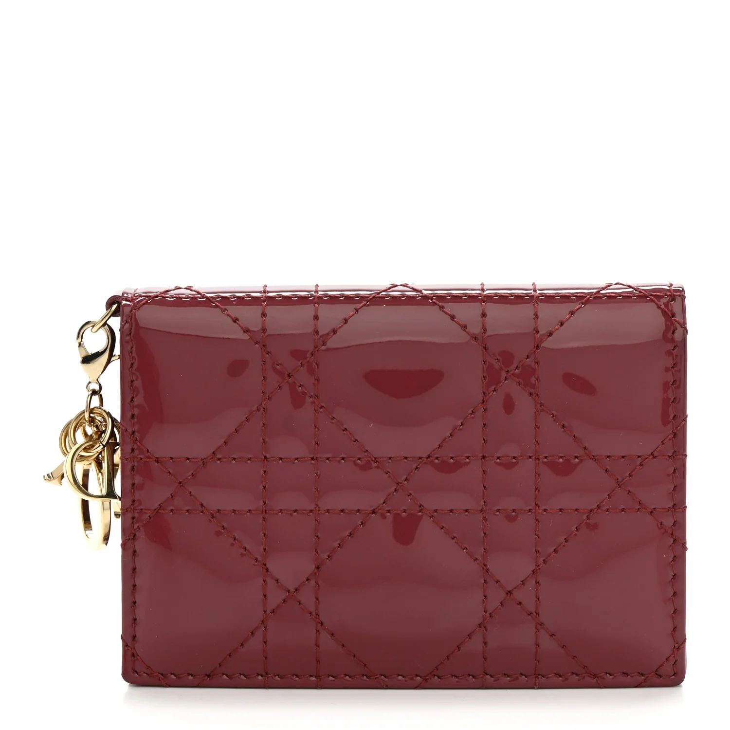 Patent Cannage Small Lady Dior Flap Card Holder Pink