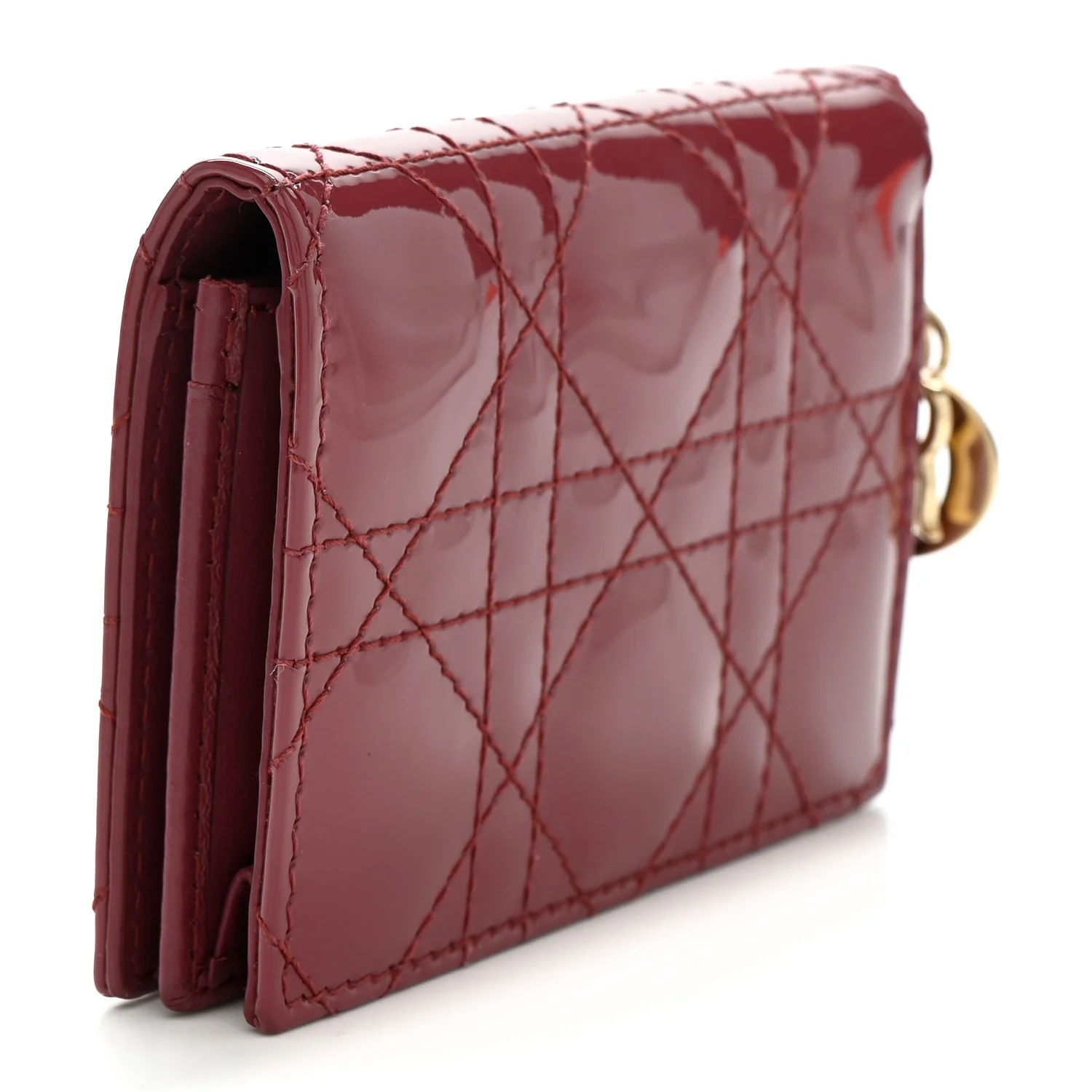 Patent Cannage Small Lady Dior Flap Card Holder Pink - Image 3