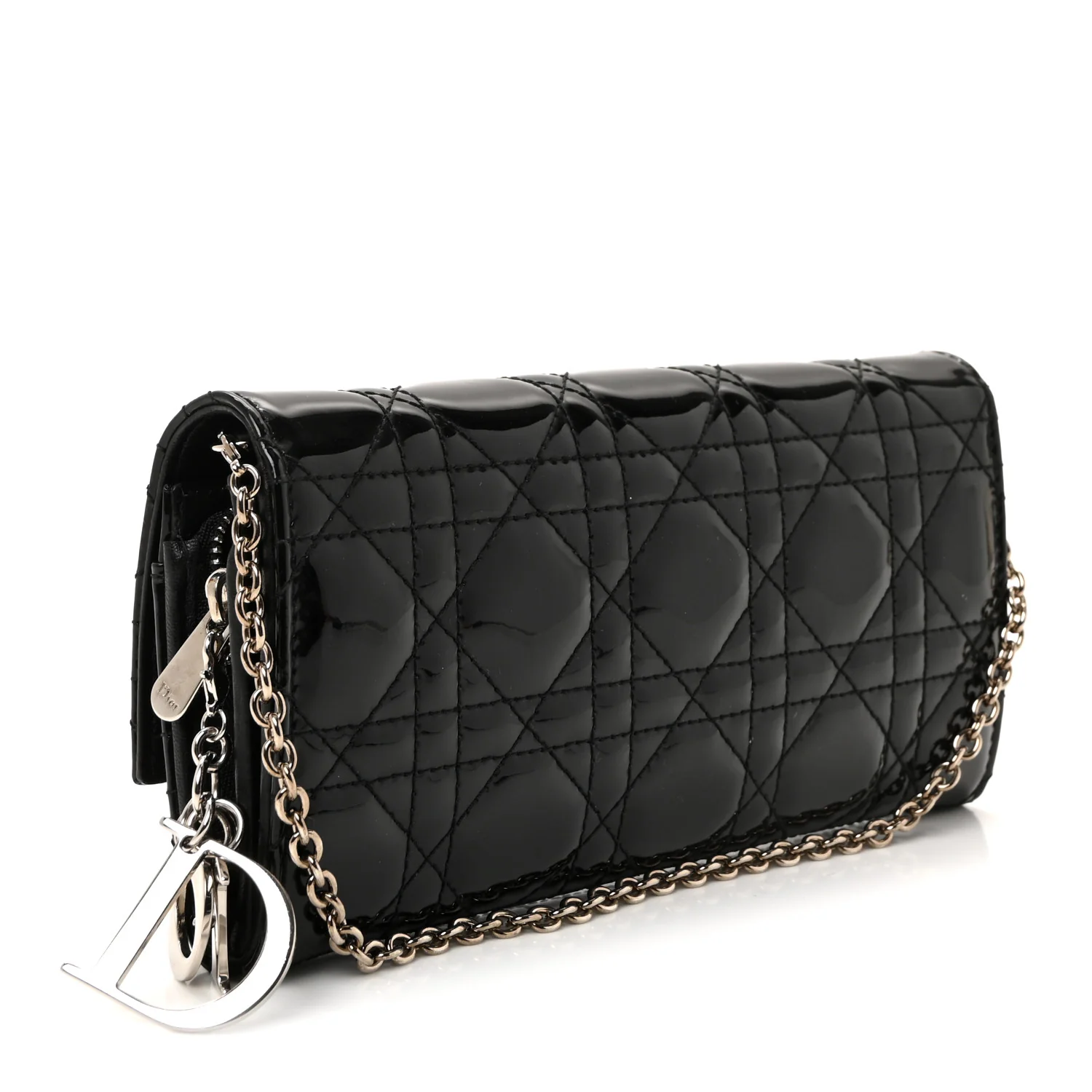 Patent Lambskin Cannage Lady Dior Rendezvous Wallet On Chain Black - Image 3
