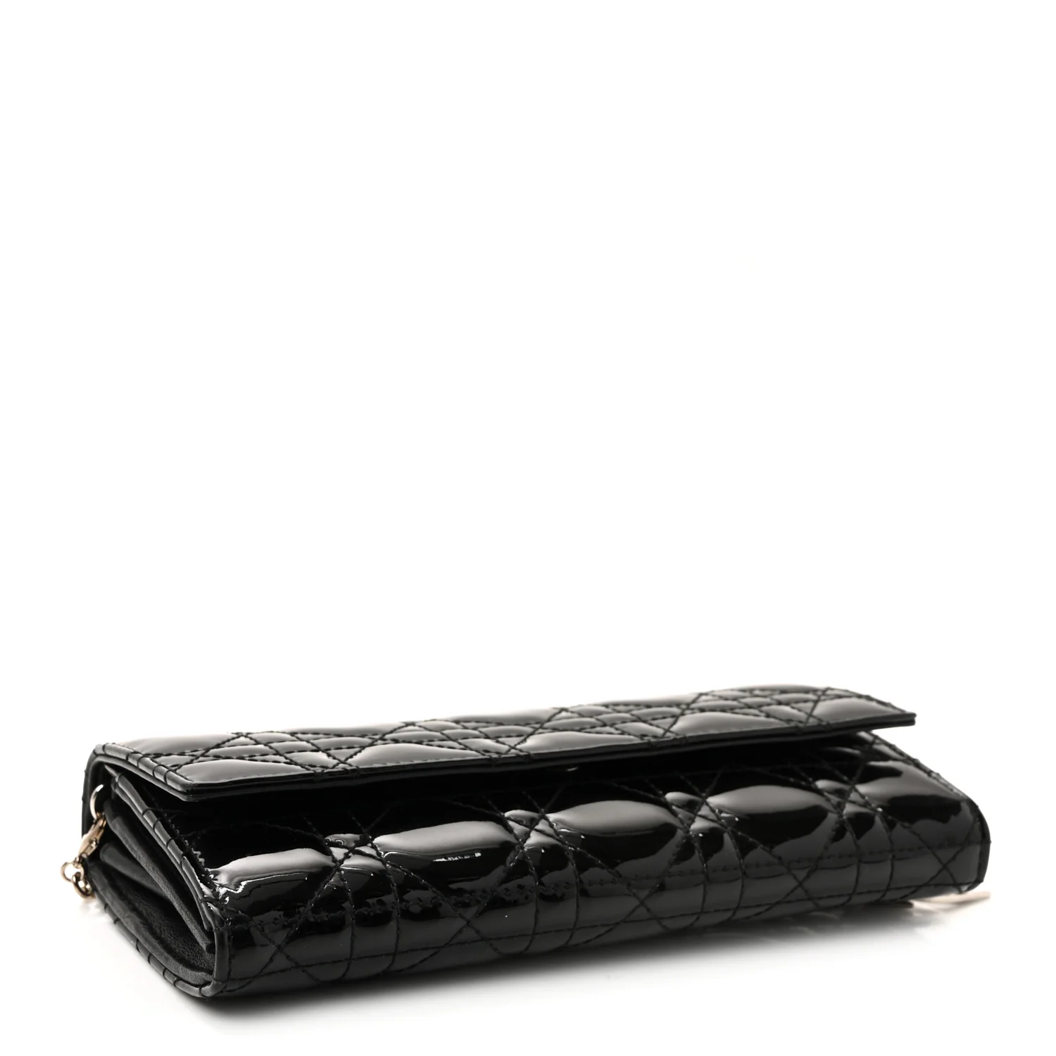 Patent Lambskin Cannage Lady Dior Rendezvous Wallet On Chain Black - Image 4