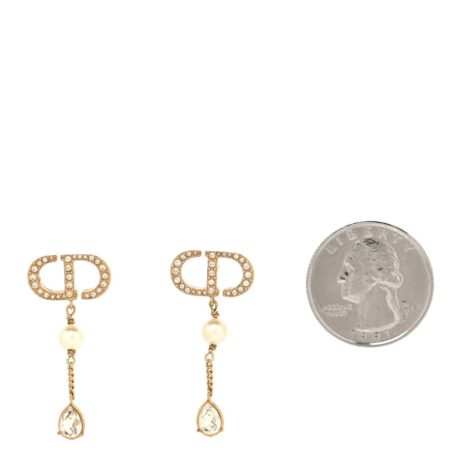 Pearl Crystal CD Drop Earrings Gold - Image 5