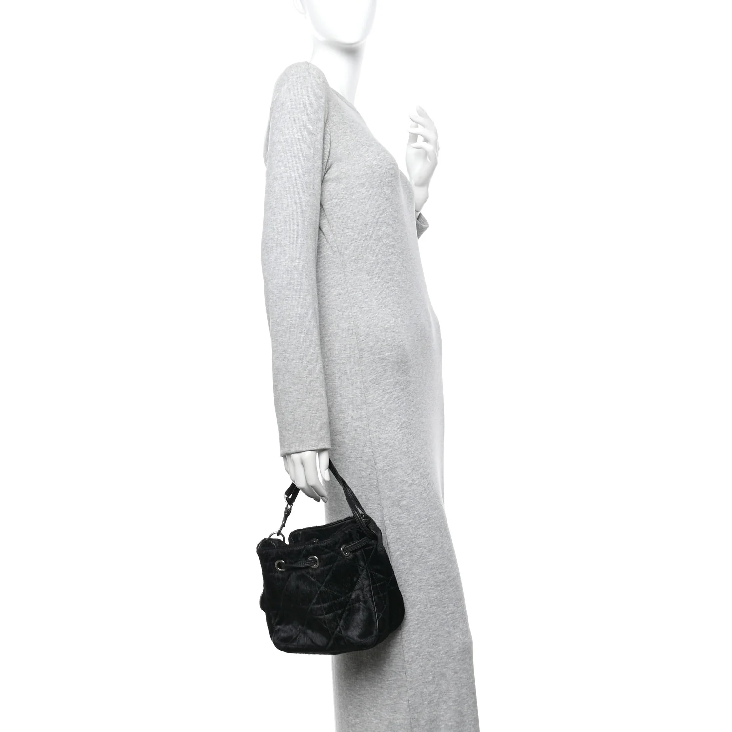 Pony Hair Cannage Drawstring Bag Black - Image 2