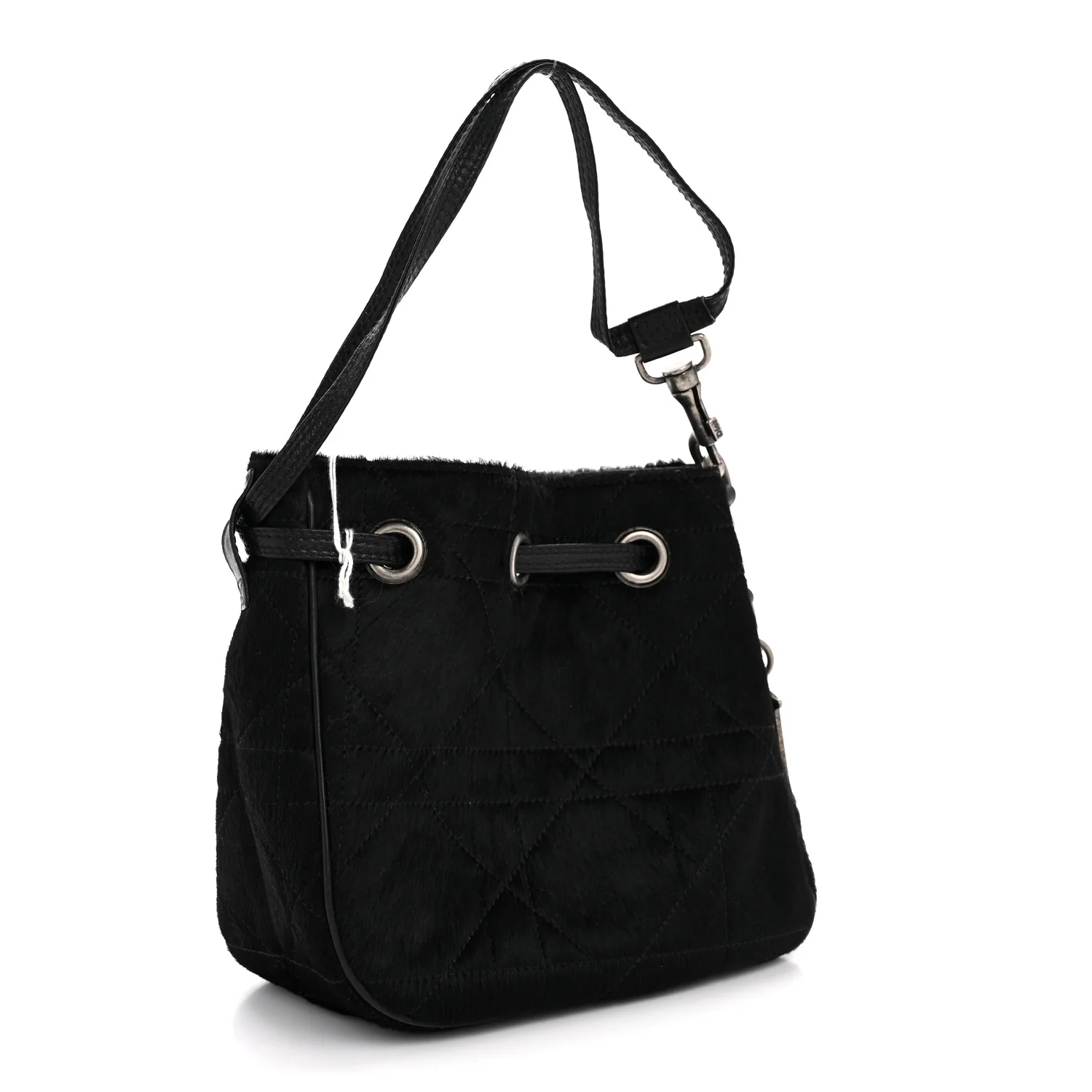 Pony Hair Cannage Drawstring Bag Black - Image 3