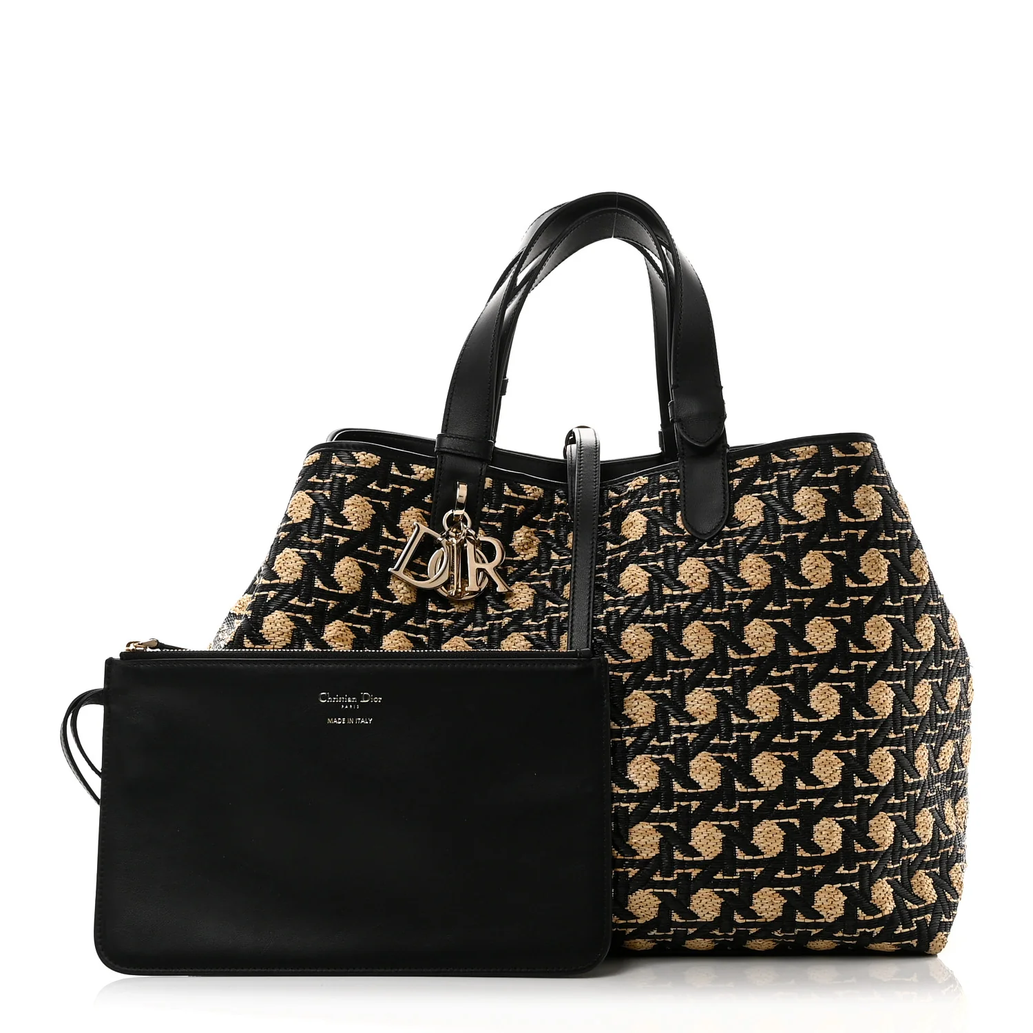 Raffia Calfskin Cannage Large Toujours Black Beige - Image 3