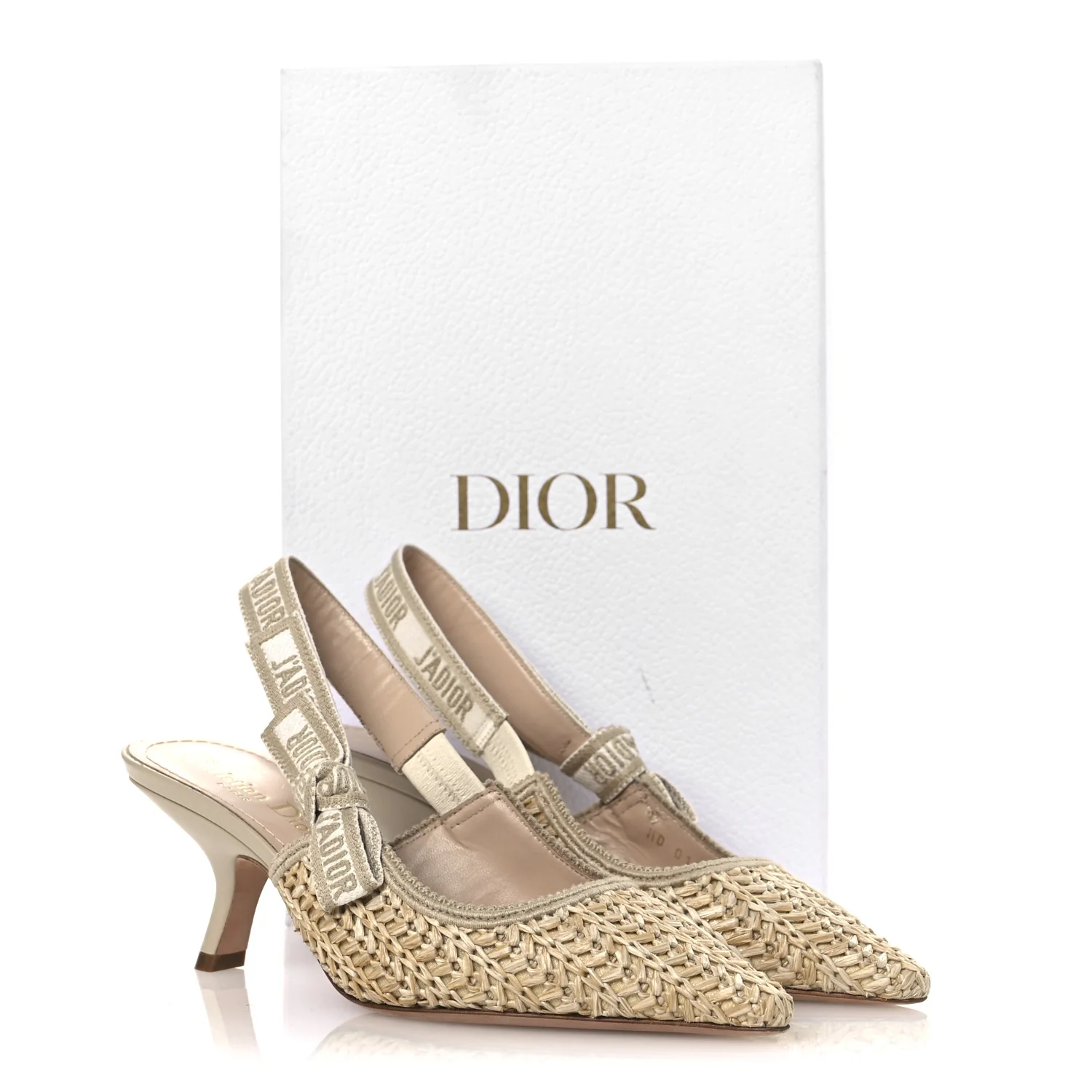 Raffia Embroidered J'Adior Slingback 65mm Pumps 36 Taupe - Image 11