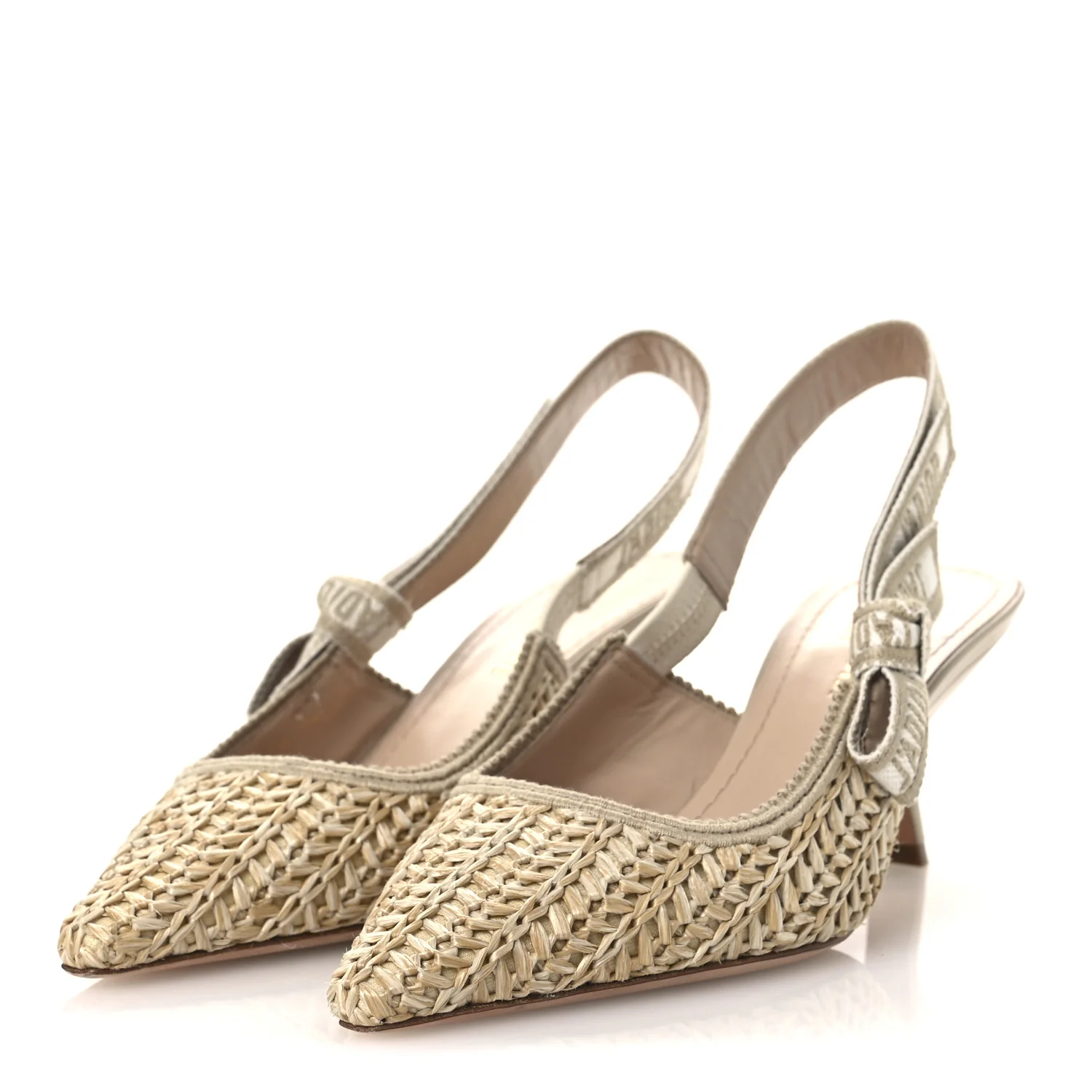 Raffia Embroidered J'Adior Slingback 65mm Pumps 36 Taupe - Image 4