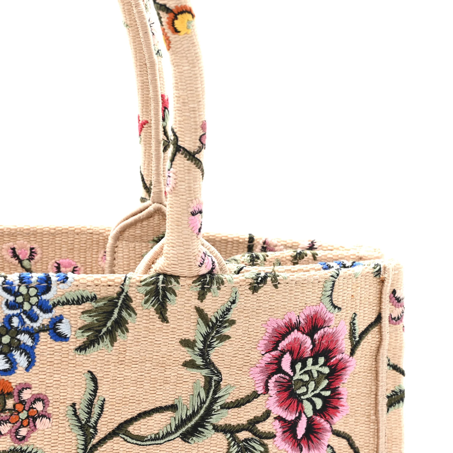 Raffia Embroidered Petites Fleurs Medium Book Tote Natural - Image 11