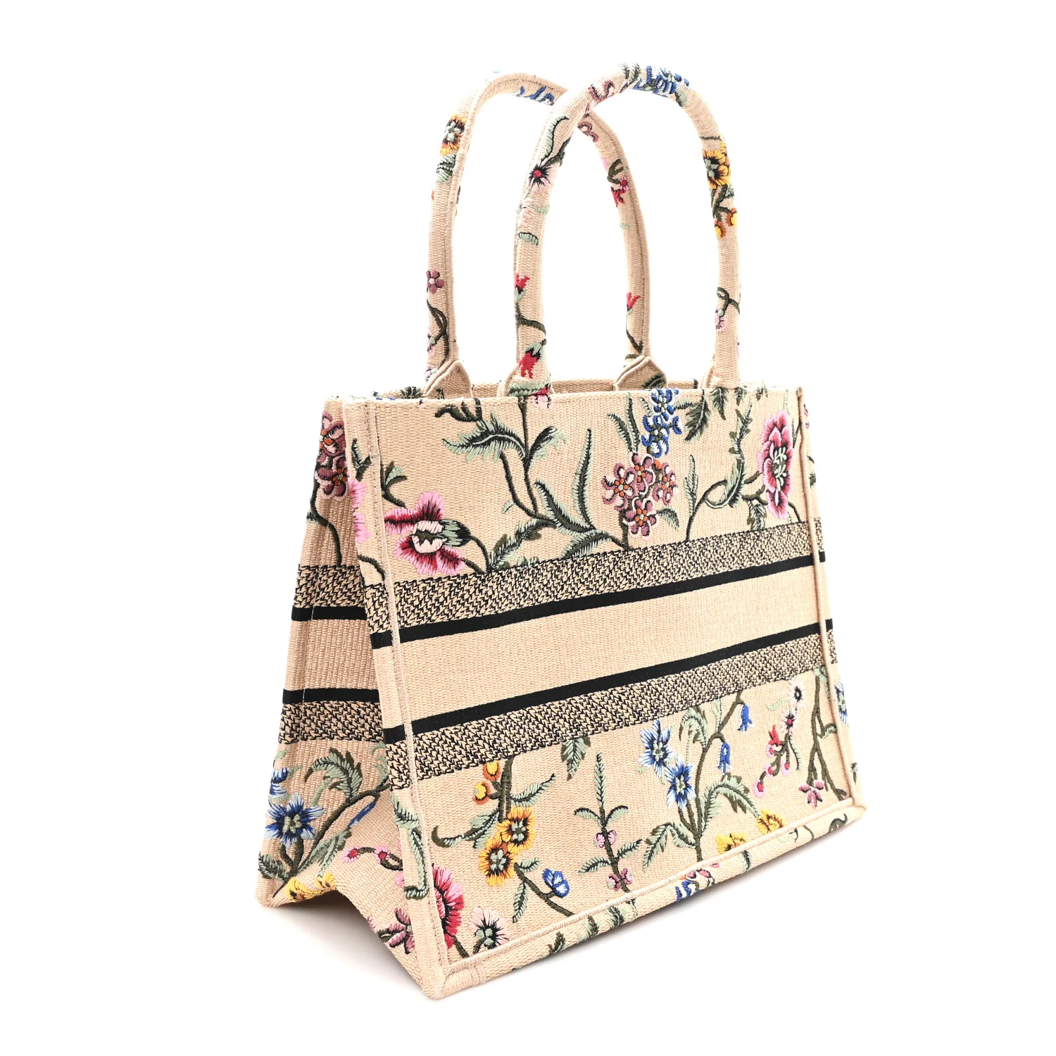 Raffia Embroidered Petites Fleurs Medium Book Tote Natural - Image 3