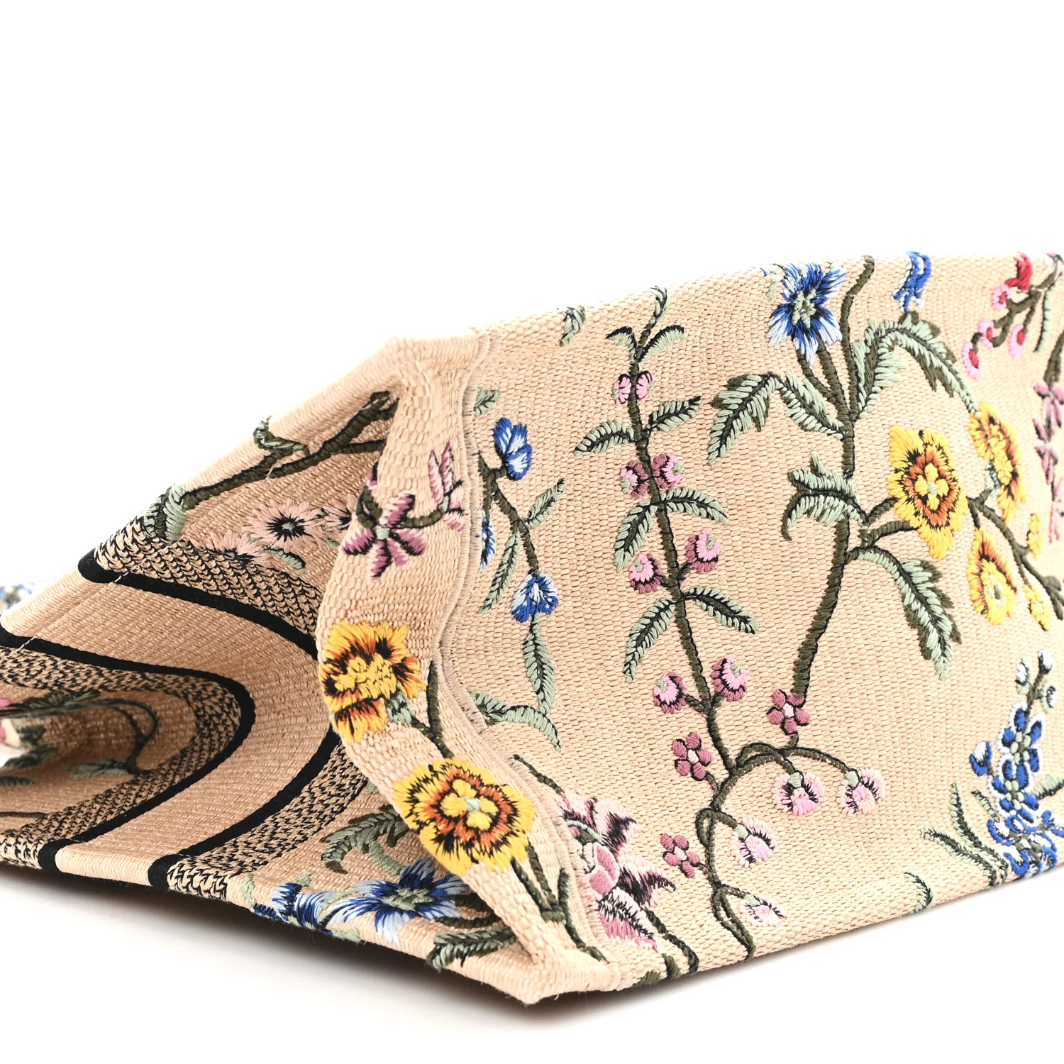 Raffia Embroidered Petites Fleurs Medium Book Tote Natural - Image 9