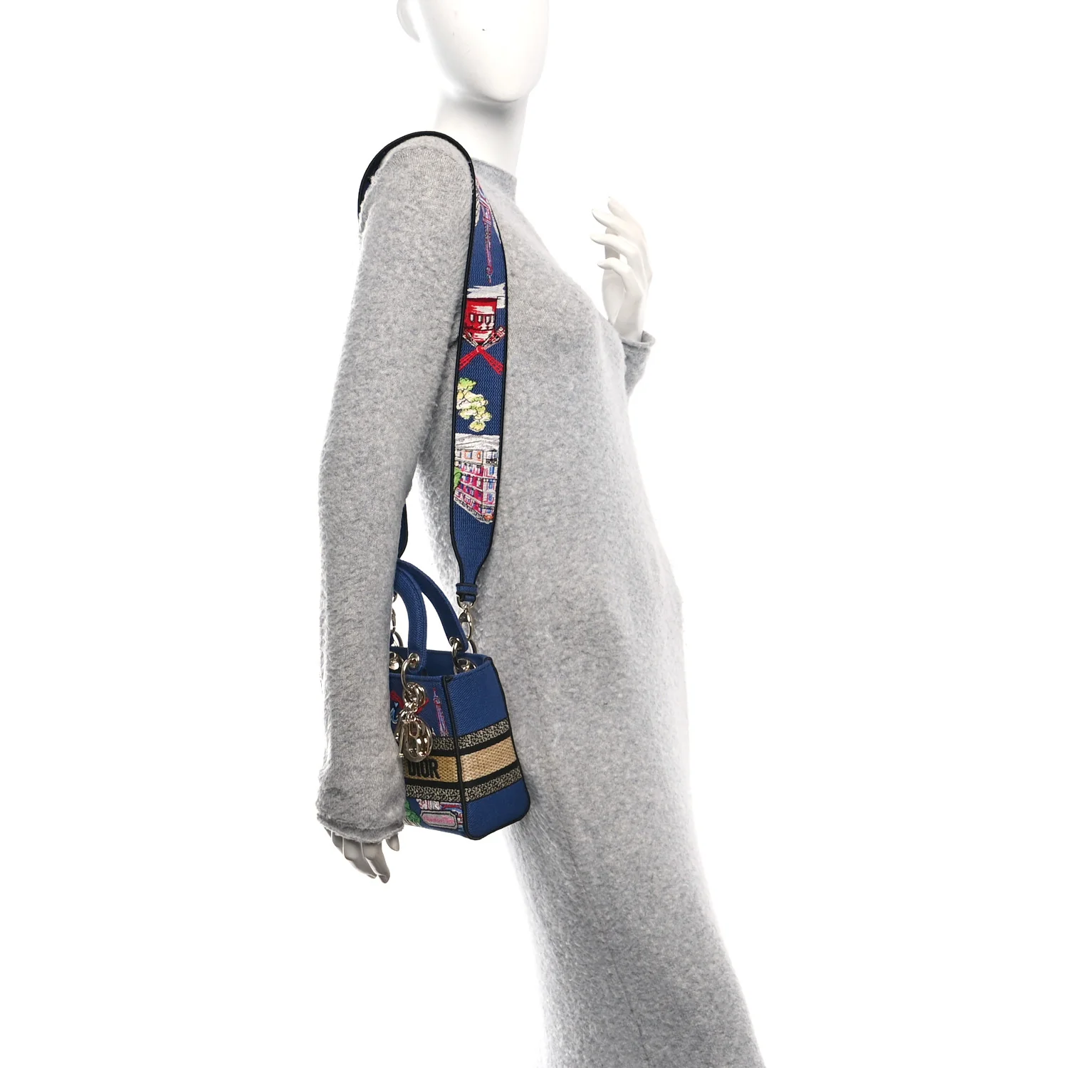 Raffia Embroidered Souvenir Paris Small Lady D-Lite Blue Multicolor - Image 2