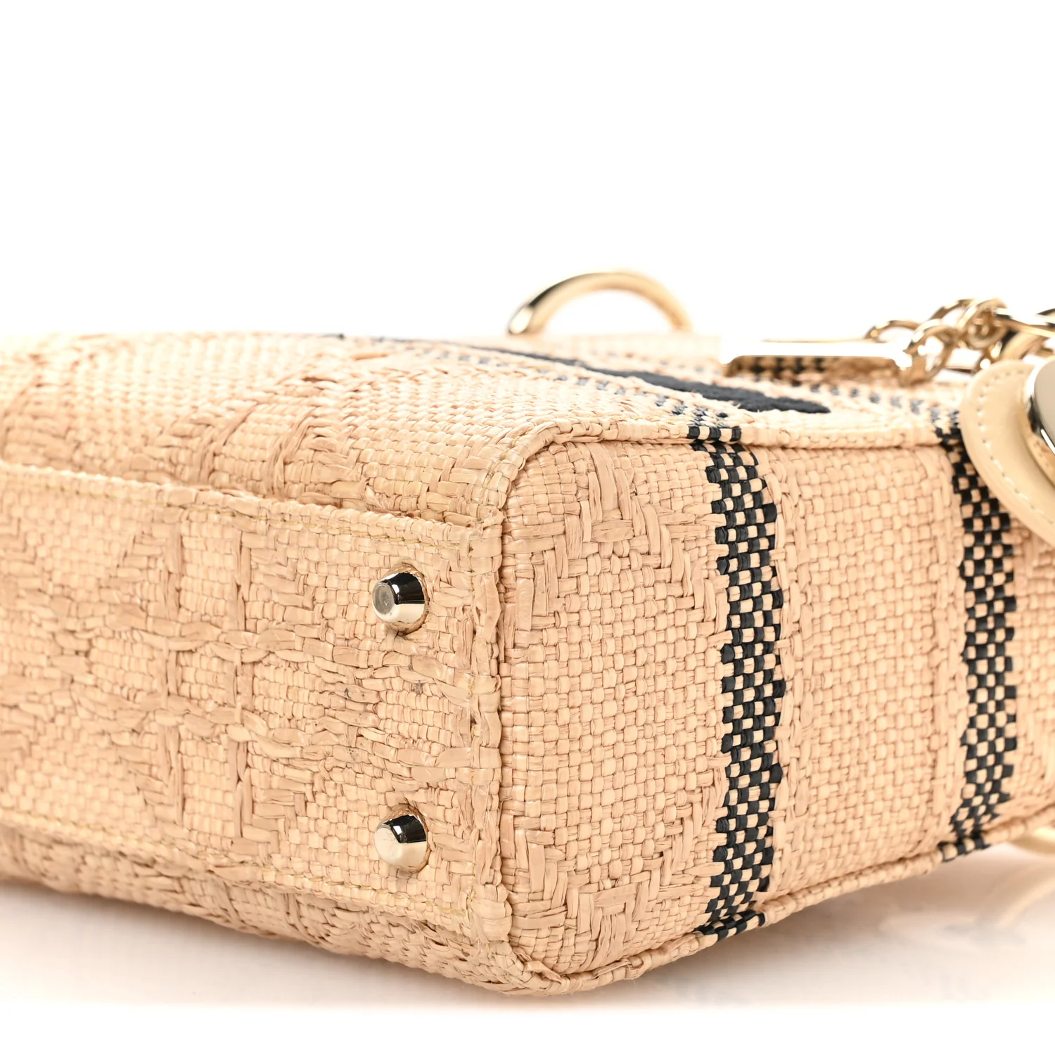 Raffia Woven Cannage Embroidered Mini Lady D-Lite Natural Black - Image 10