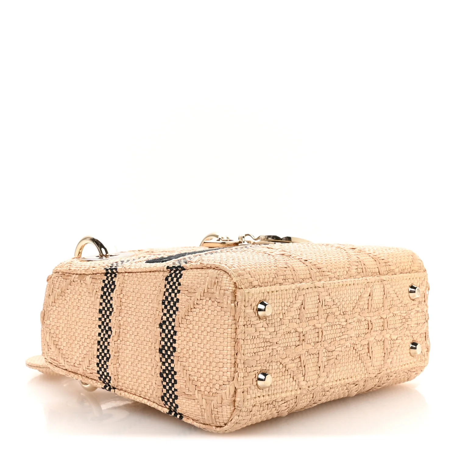 Raffia Woven Cannage Embroidered Mini Lady D-Lite Natural Black - Image 4