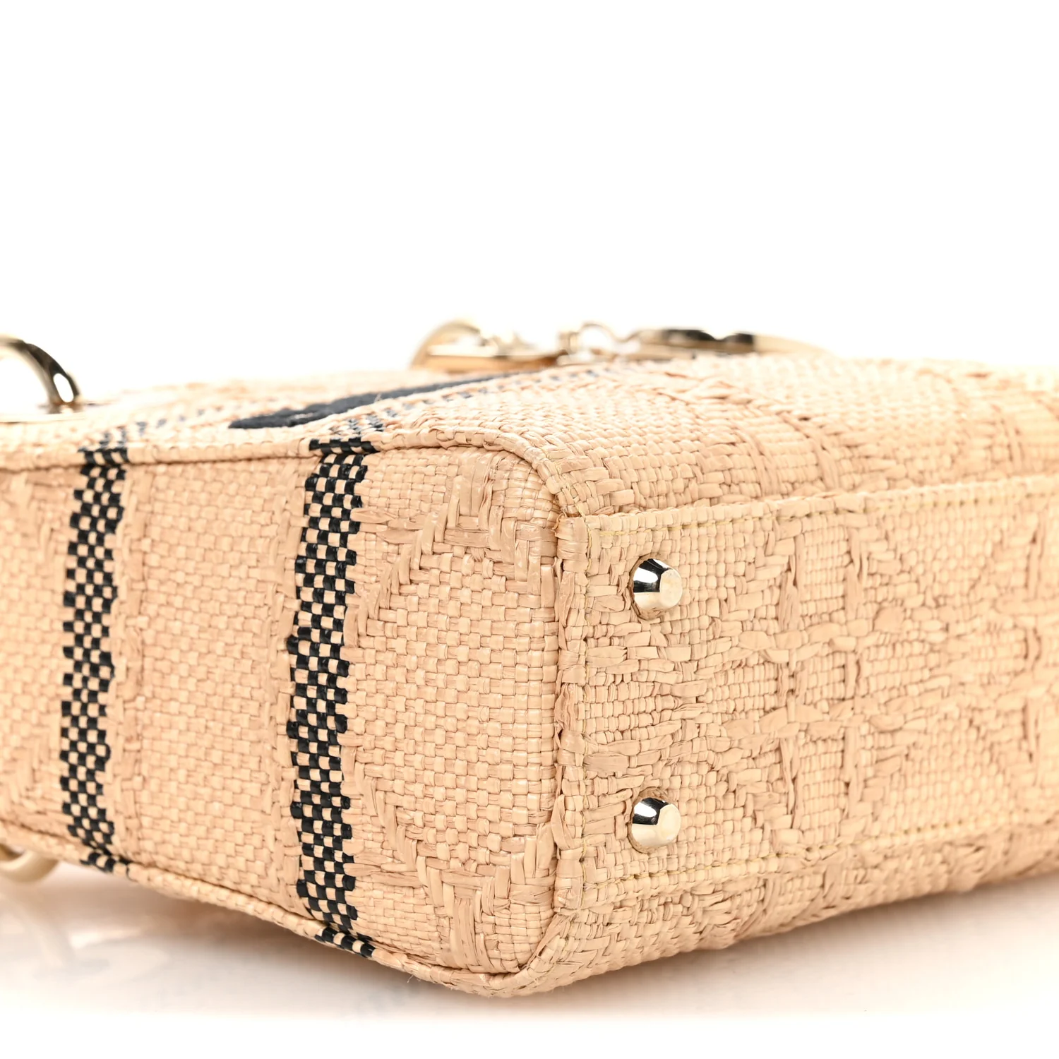 Raffia Woven Cannage Embroidered Mini Lady D-Lite Natural Black - Image 9