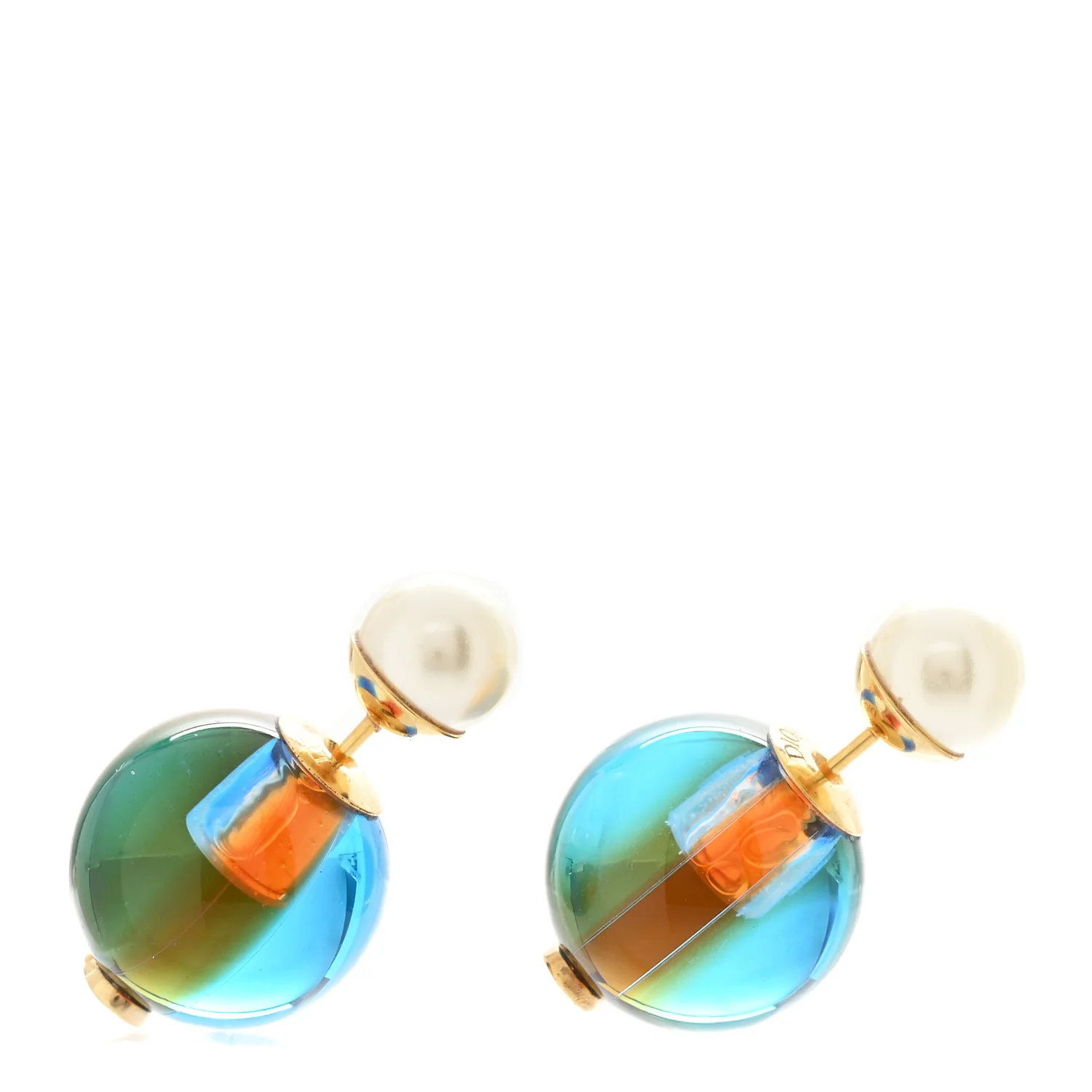 Resin Pearl Mise En Dior Tribal Earrings Blue Multicolor