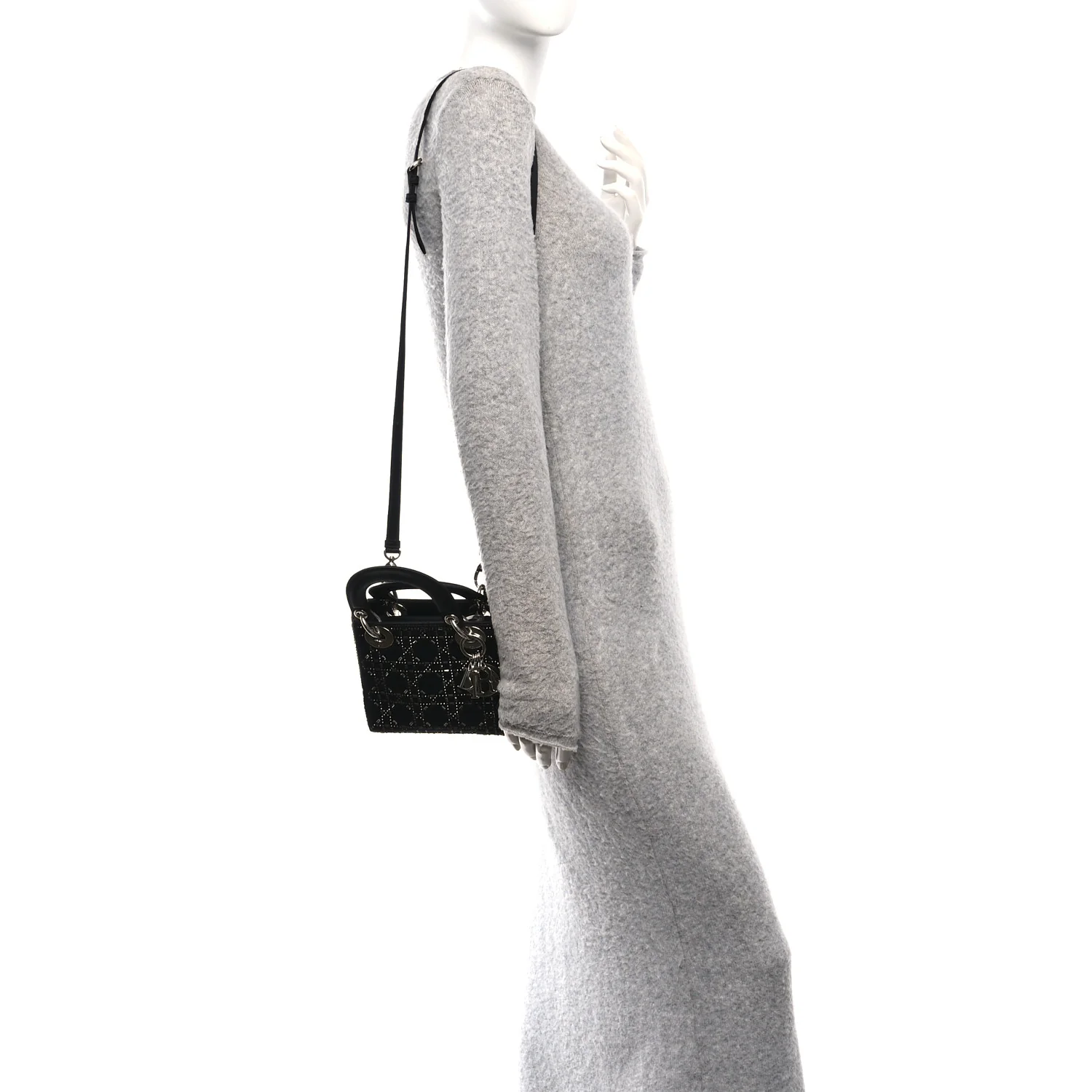 Satin Crystal Cannage Mini Lady Dior Black - Image 2
