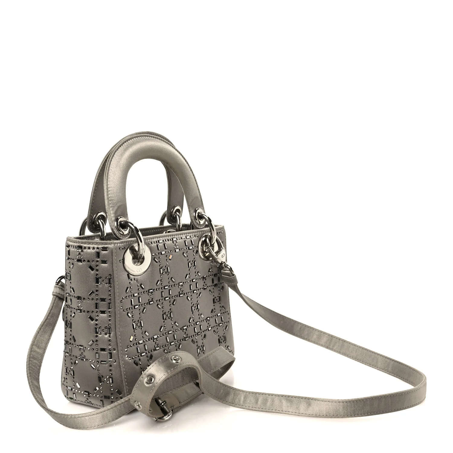 Satin Crystal Cannage Mini Lady Dior Gray - Image 3