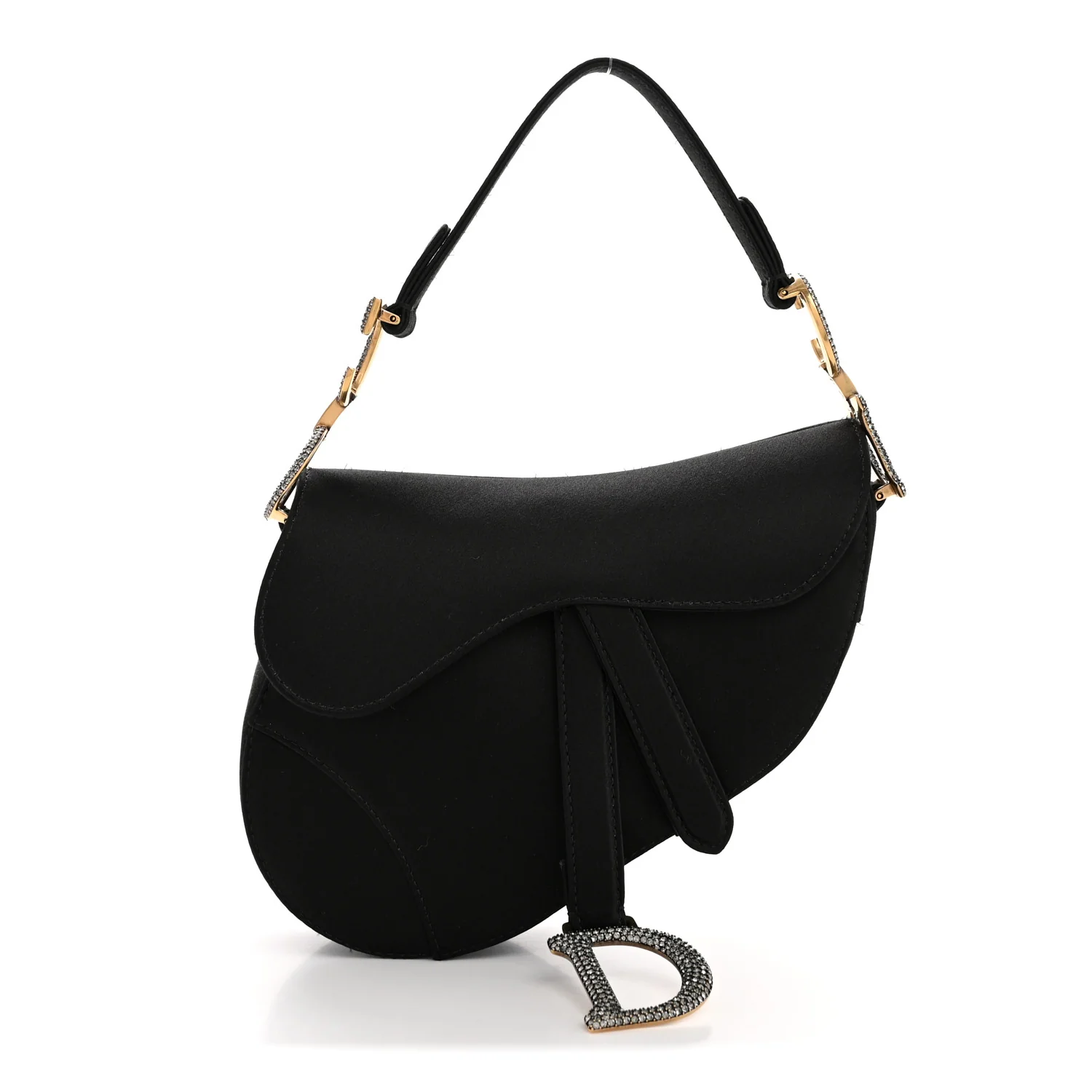 Satin Crystal Mini Saddle Bag Black