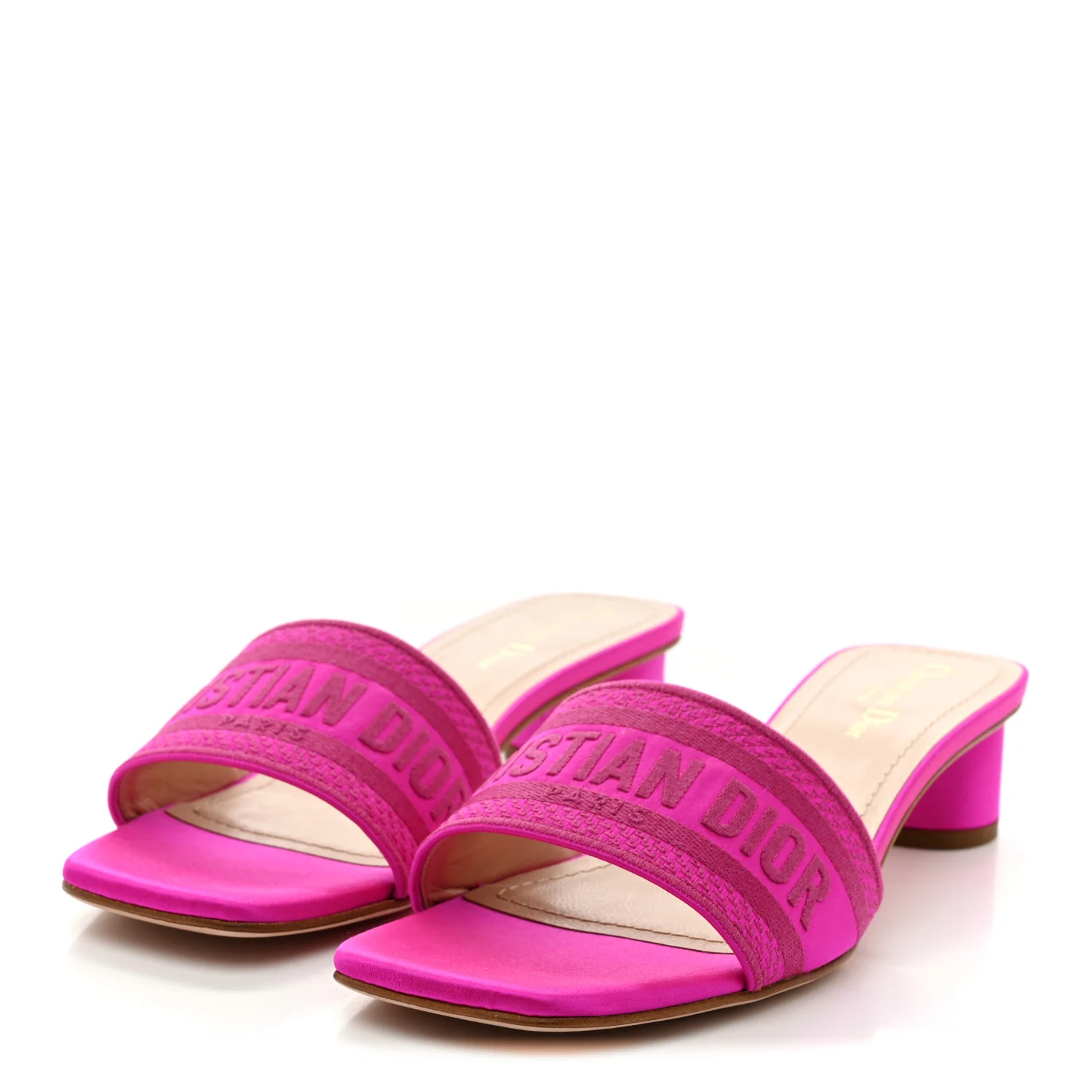 Satin Dioriviera Embroidered Dway 35mm Slide Sandals 40 Rani Pink - Image 4