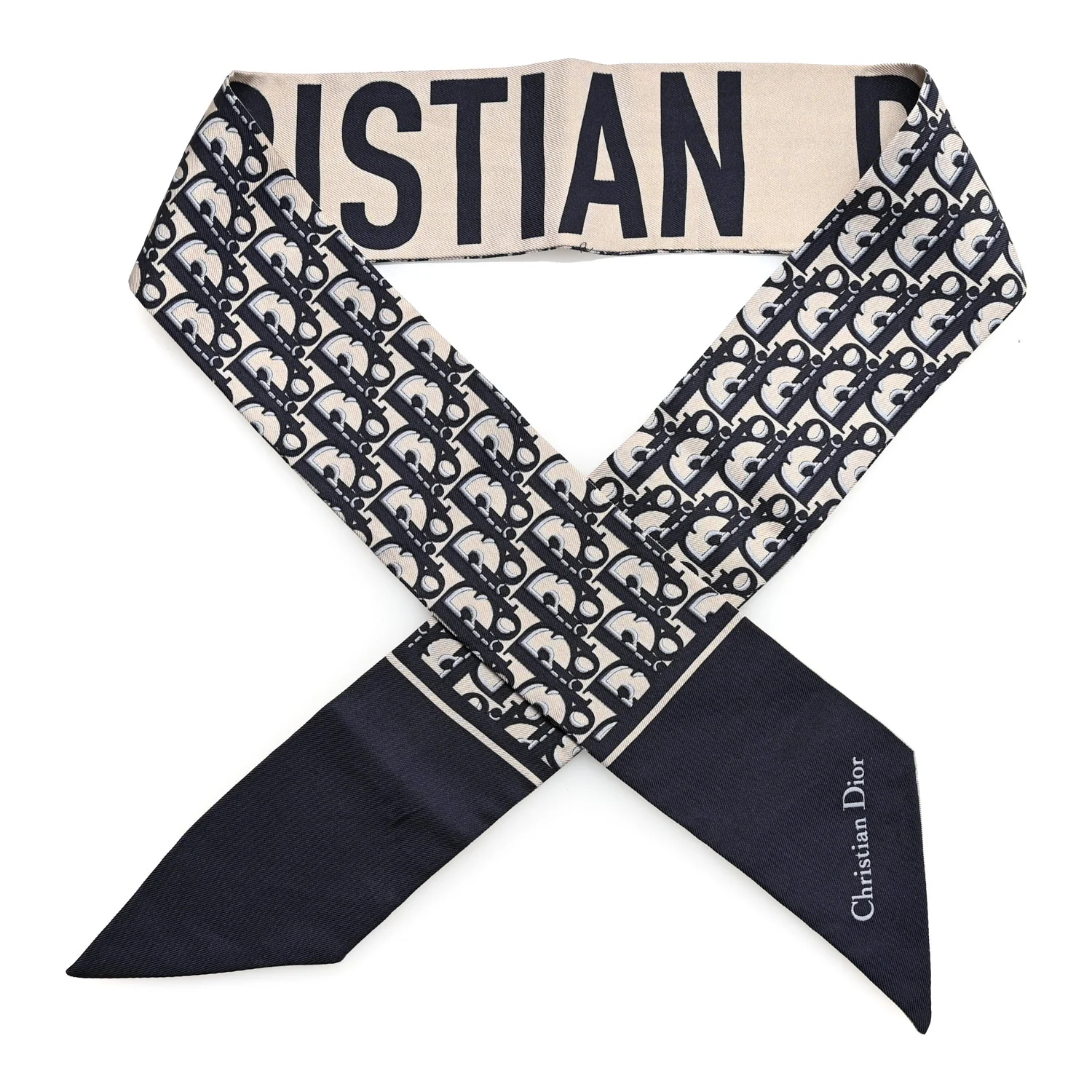 Silk Oblique Mitzah Scarf Bleu Marine