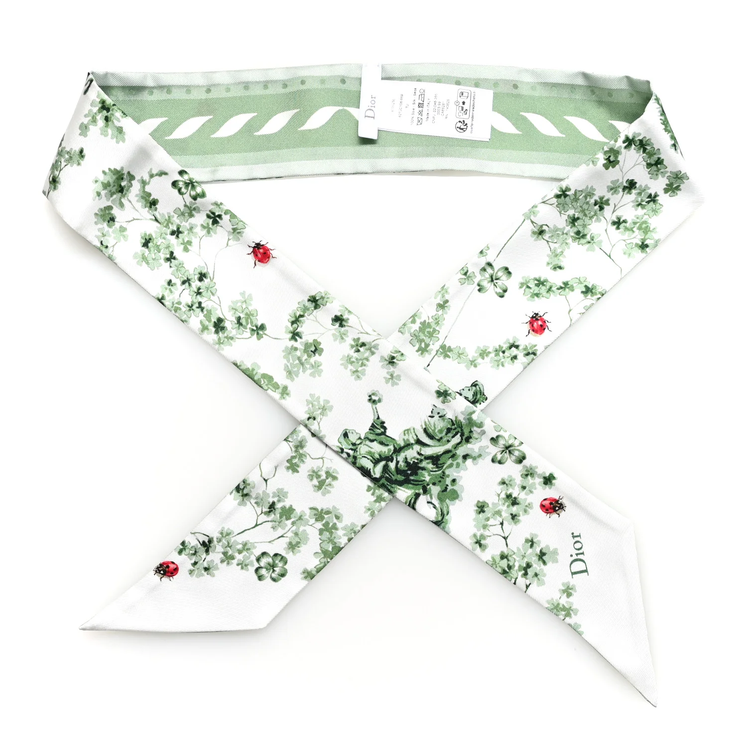Silk Toile de Jouy Clover Mitzah Scarf Green White