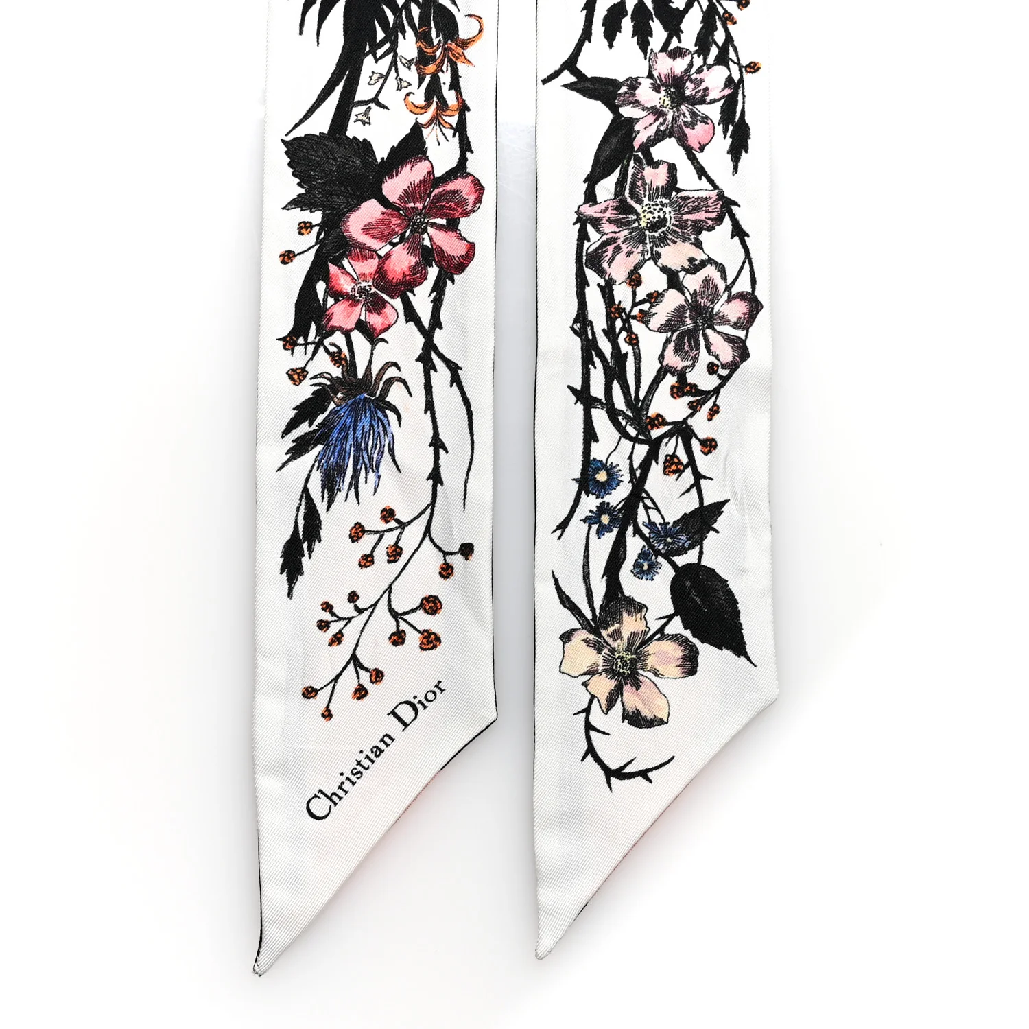 Silk Twill D-Floral Mitzah Scarf White Pink Multicolor - Image 2