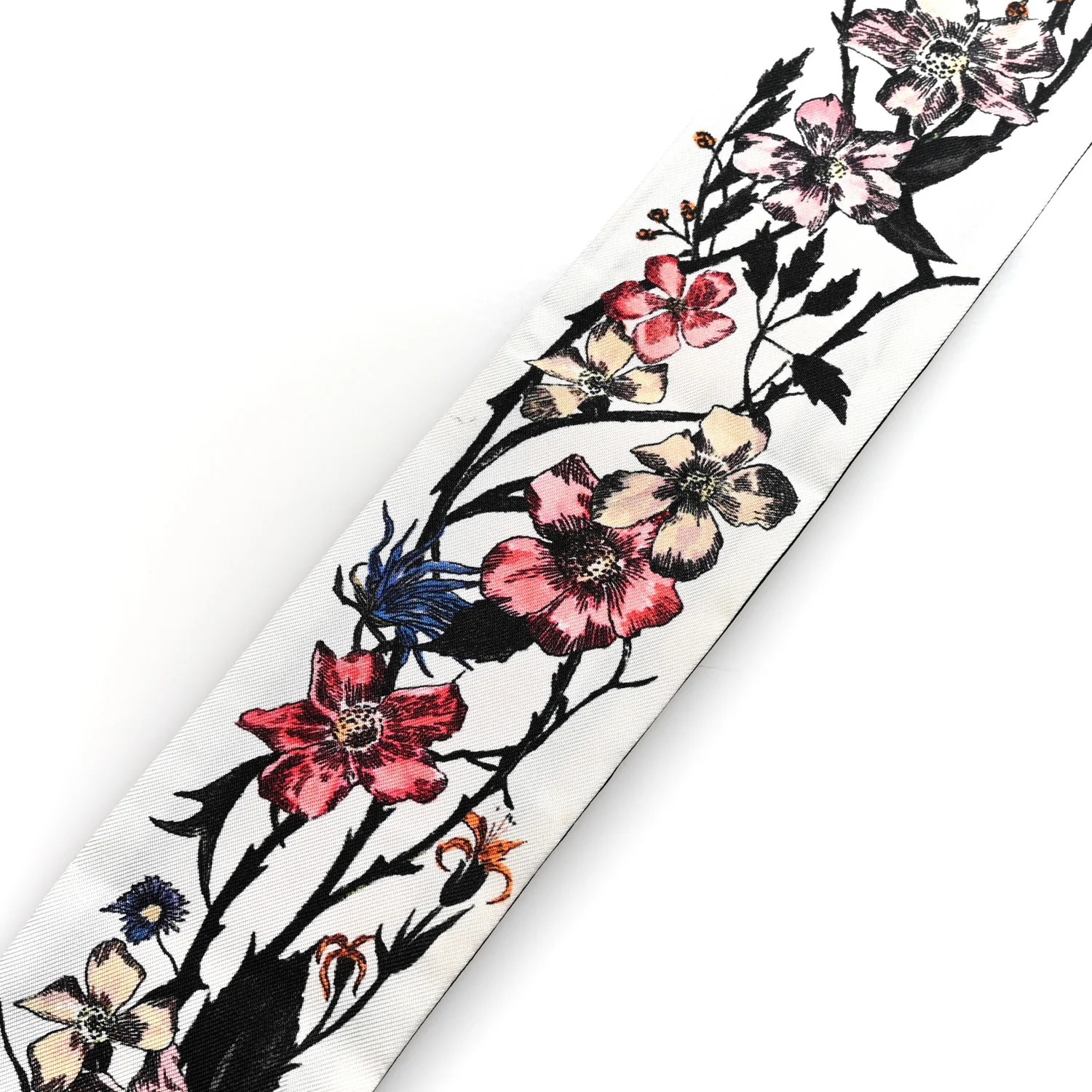 Silk Twill D-Floral Mitzah Scarf White Pink Multicolor - Image 5