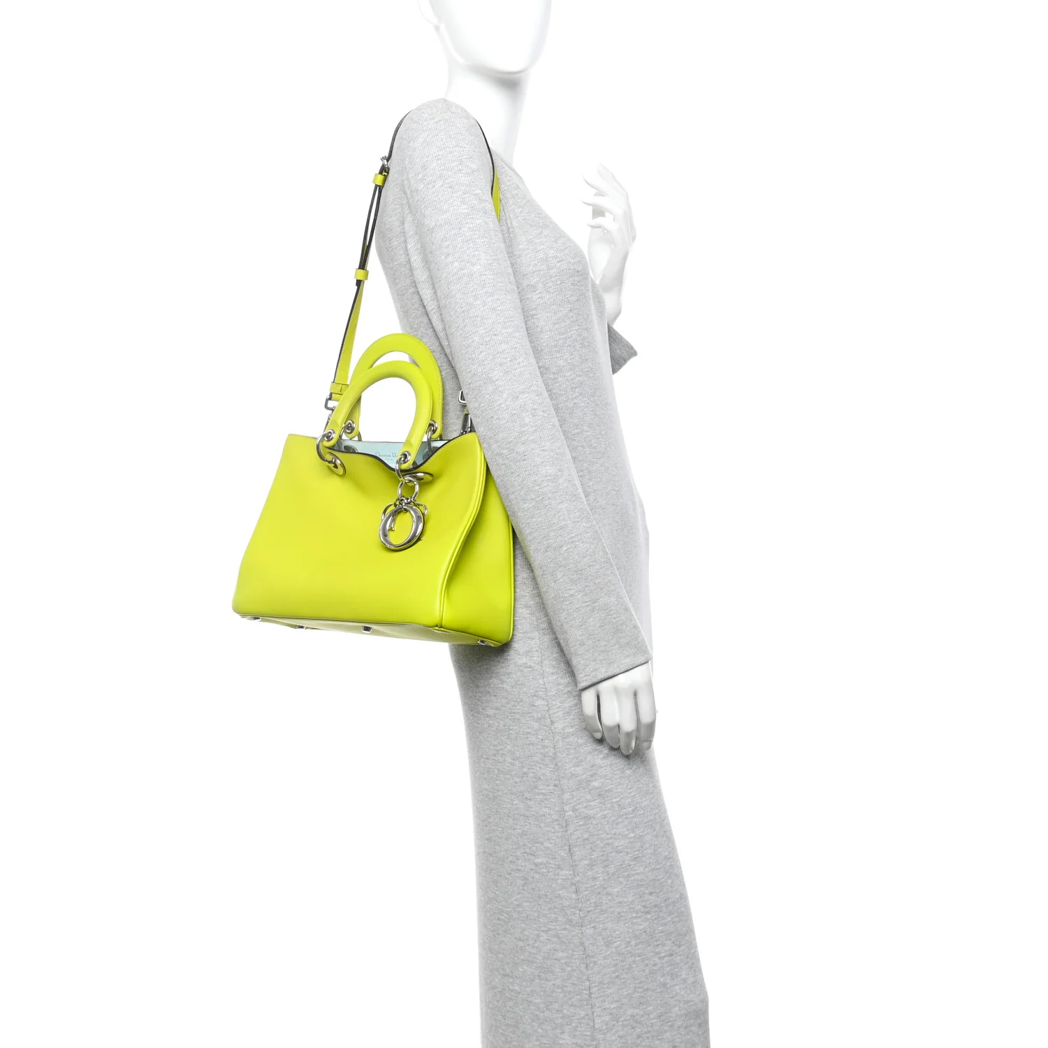 Smooth Calfskin Medium Diorissimo Tote Neon Yellow Light Blue - Image 2