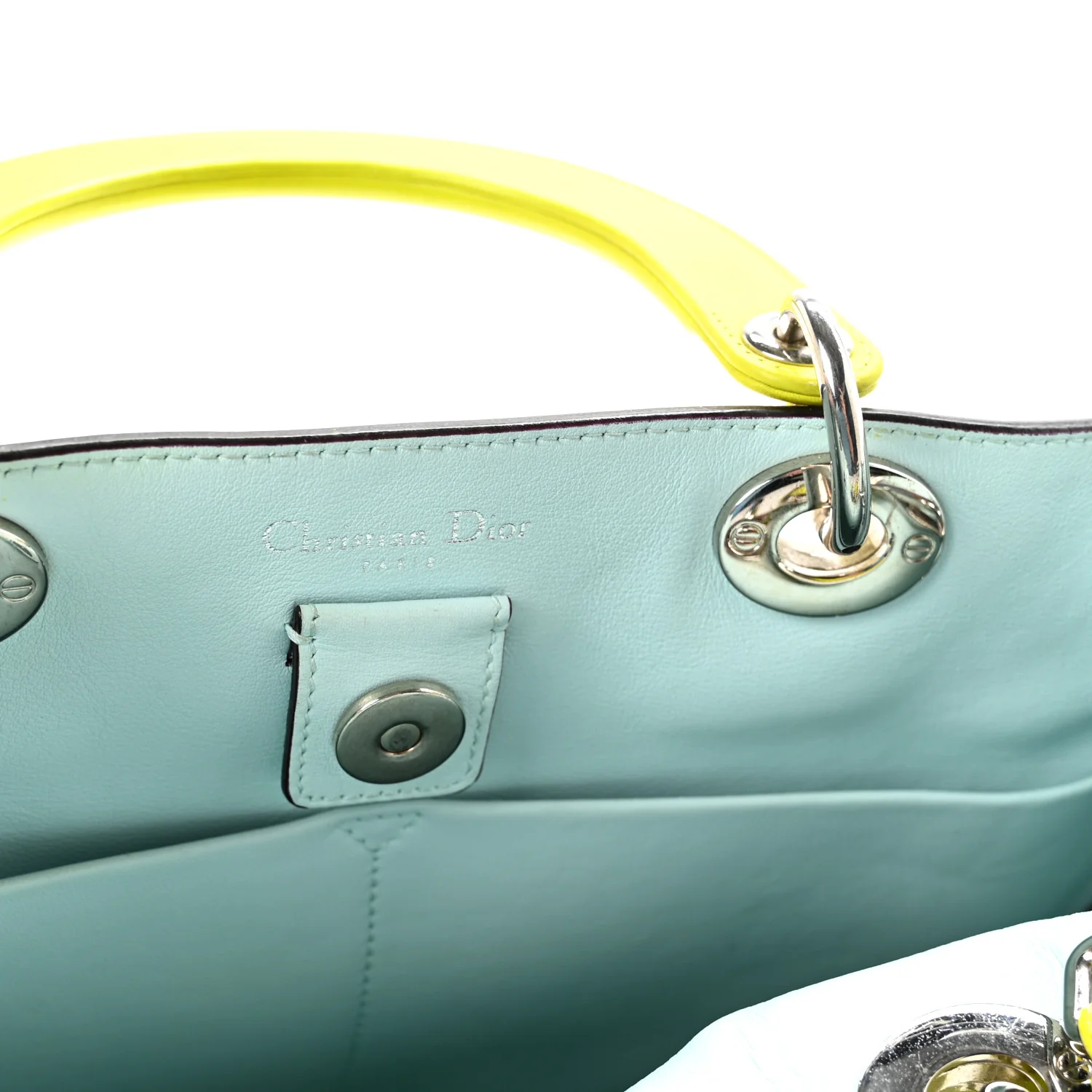 Smooth Calfskin Medium Diorissimo Tote Neon Yellow Light Blue - Image 7