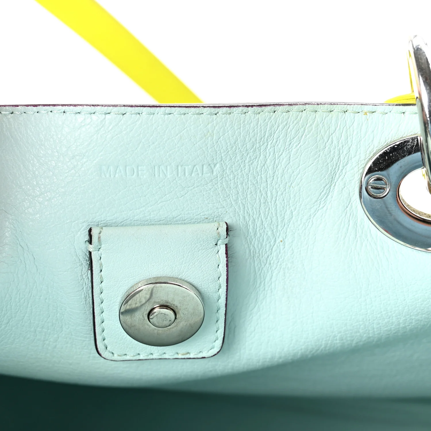Smooth Calfskin Medium Diorissimo Tote Neon Yellow Light Blue - Image 8