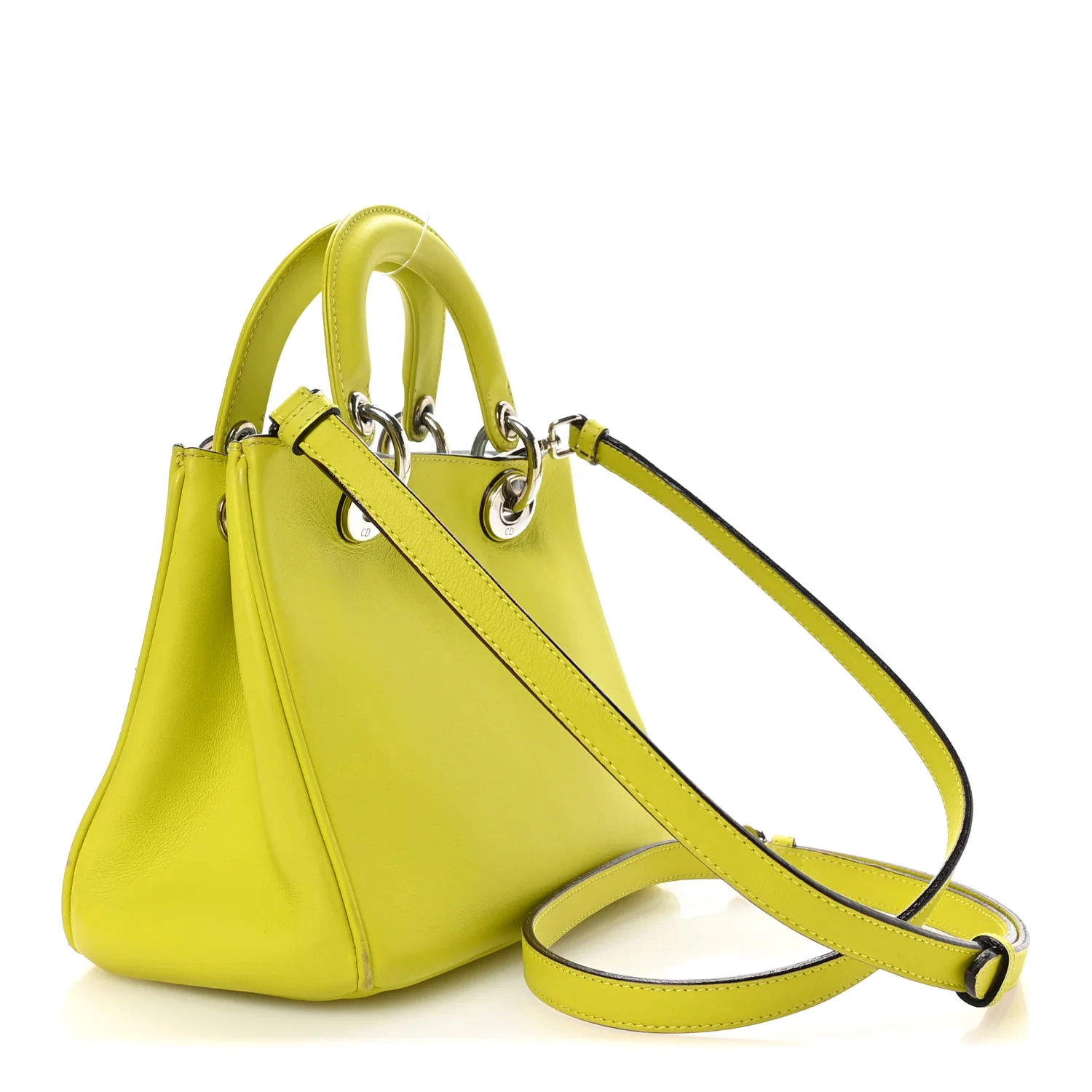 Smooth Calfskin Mini Diorissimo Tote Neon Yellow Blue - Image 3