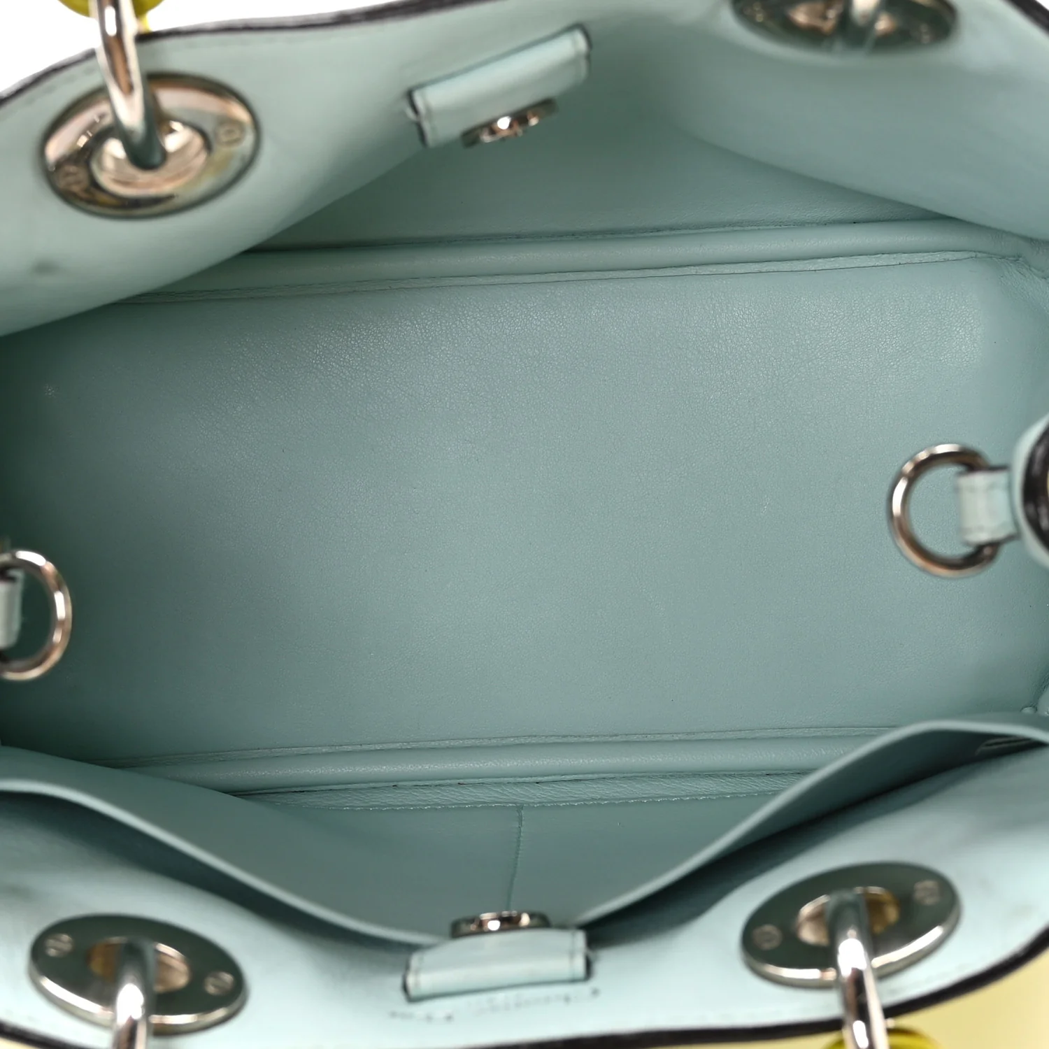 Smooth Calfskin Mini Diorissimo Tote Neon Yellow Blue - Image 5