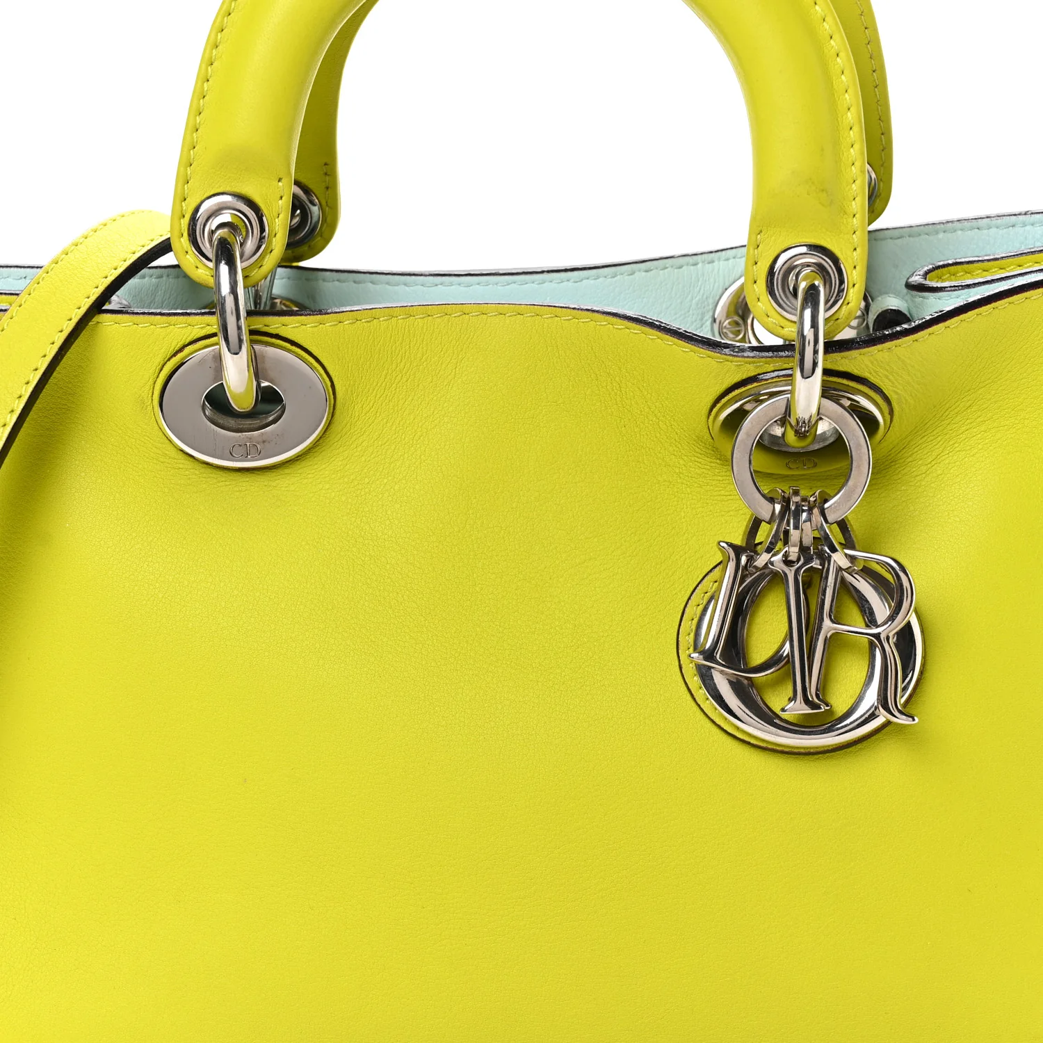 Smooth Calfskin Mini Diorissimo Tote Neon Yellow Blue - Image 9