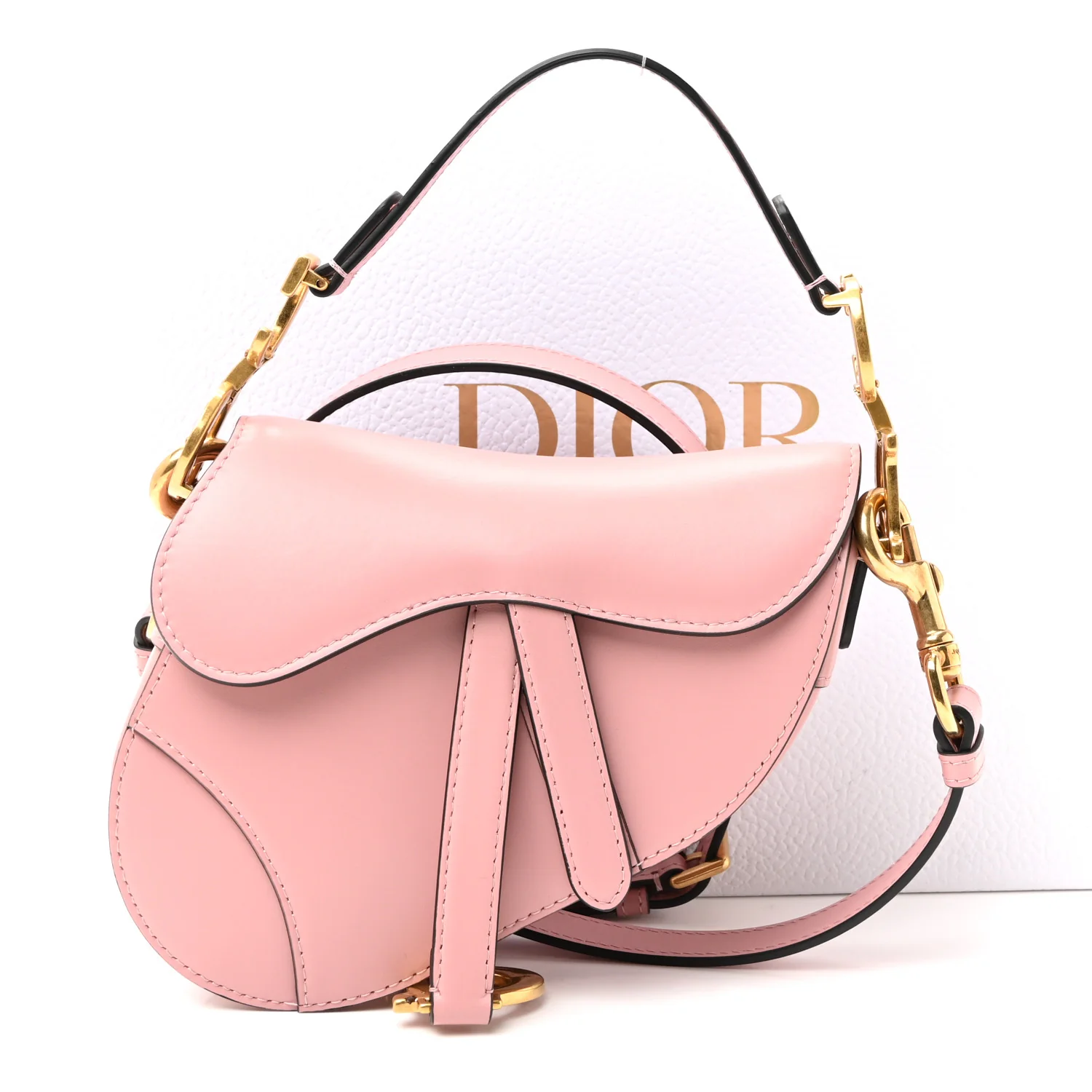 Smooth Calfskin Mini Saddle Bag With Strap Antique Pink - Image 19