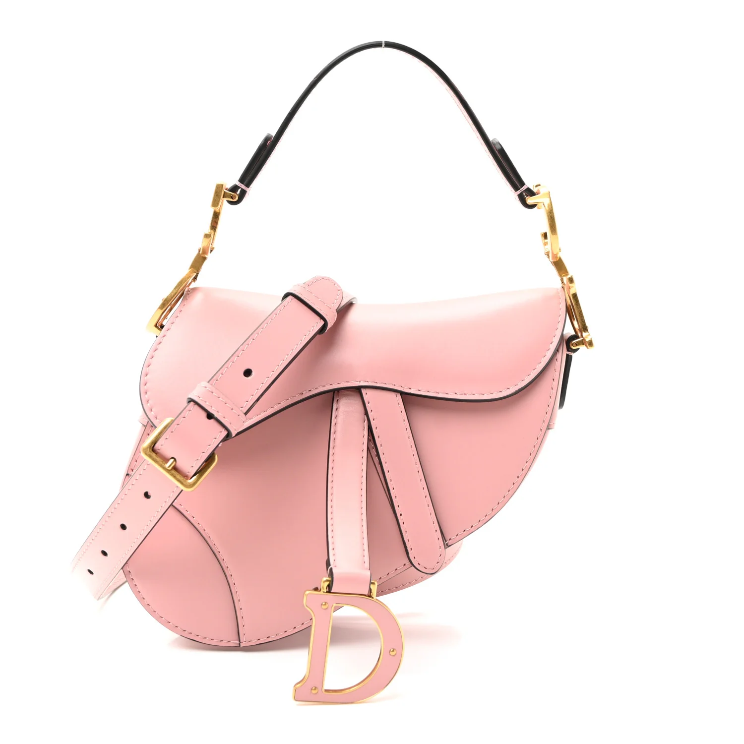 Smooth Calfskin Mini Saddle Bag With Strap Antique Pink - Image 2